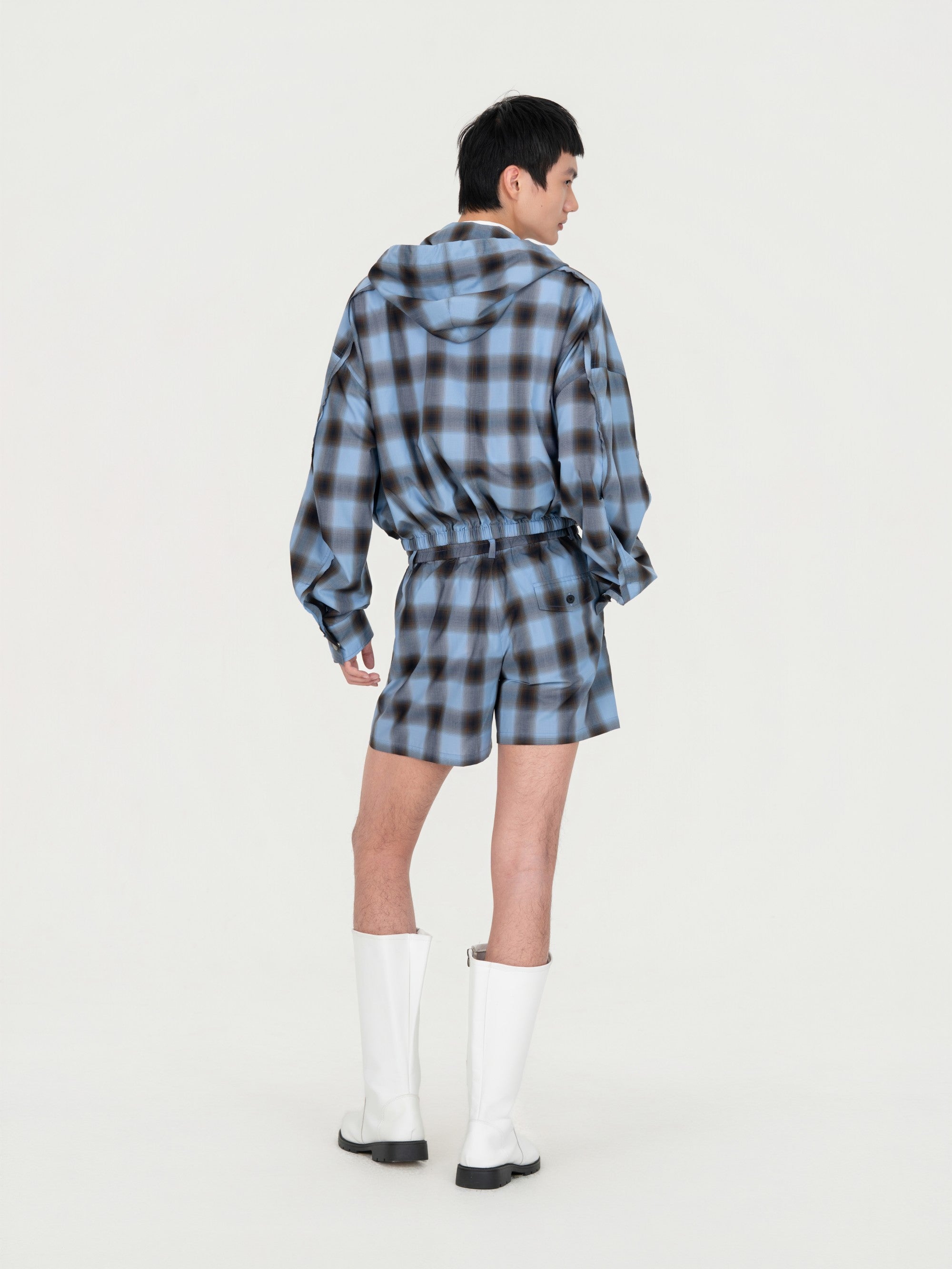 BLUE CHECK HOODED JACKET