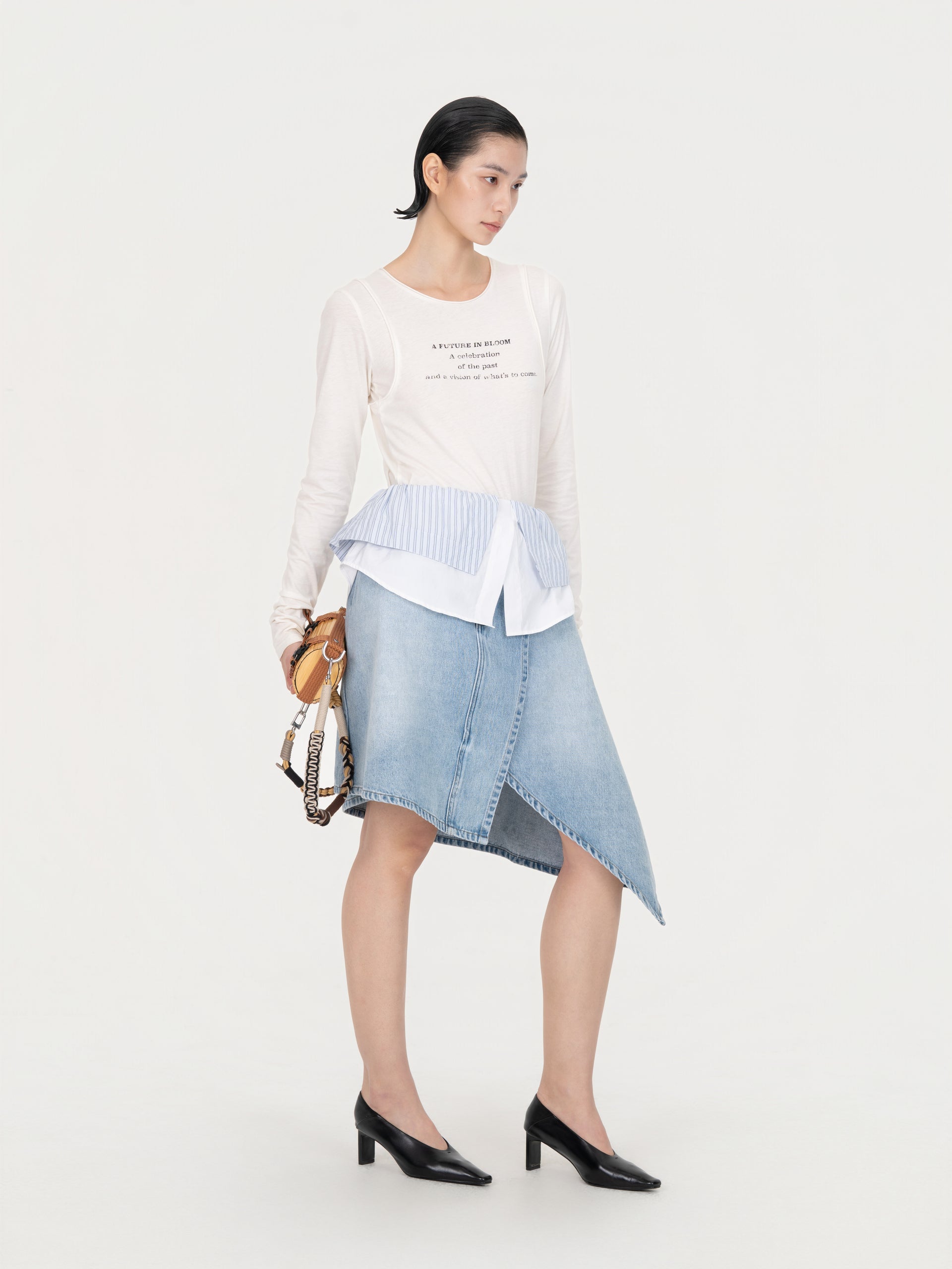 2-IN-1 COLORBLOCK DENIM SKIRT