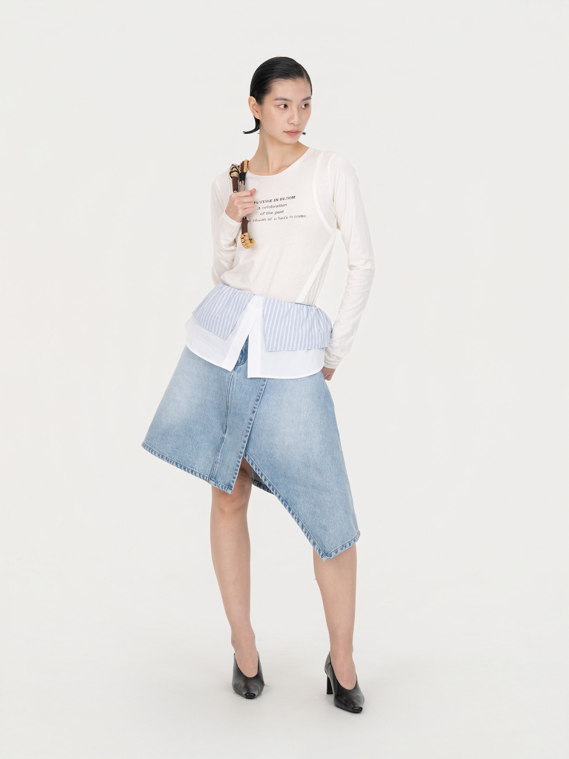2-IN-1 COLORBLOCK DENIM SKIRT