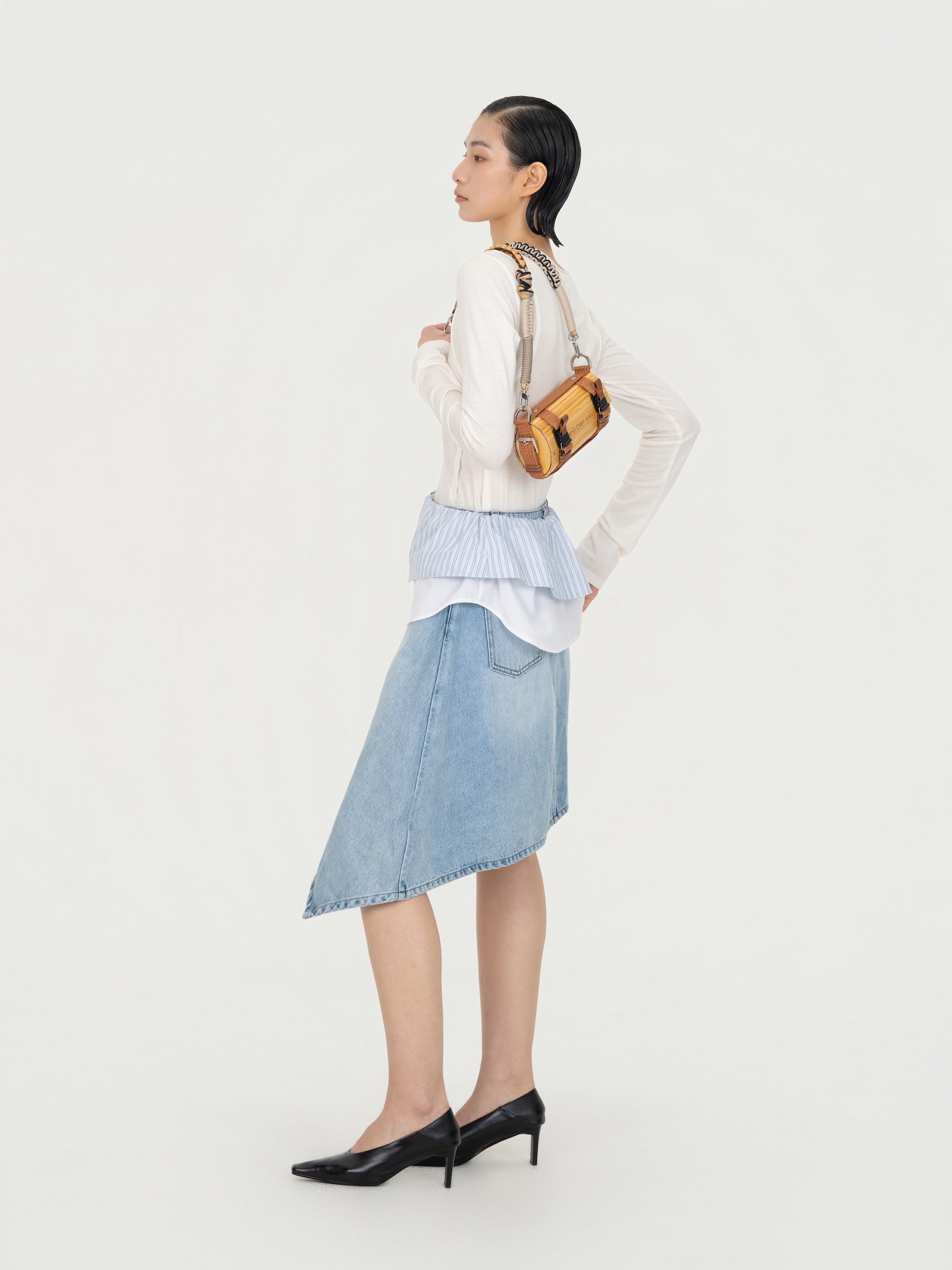 BROWN 2 IN 1 DETACHABLE WOVEN STRAP BAMBOO BAG