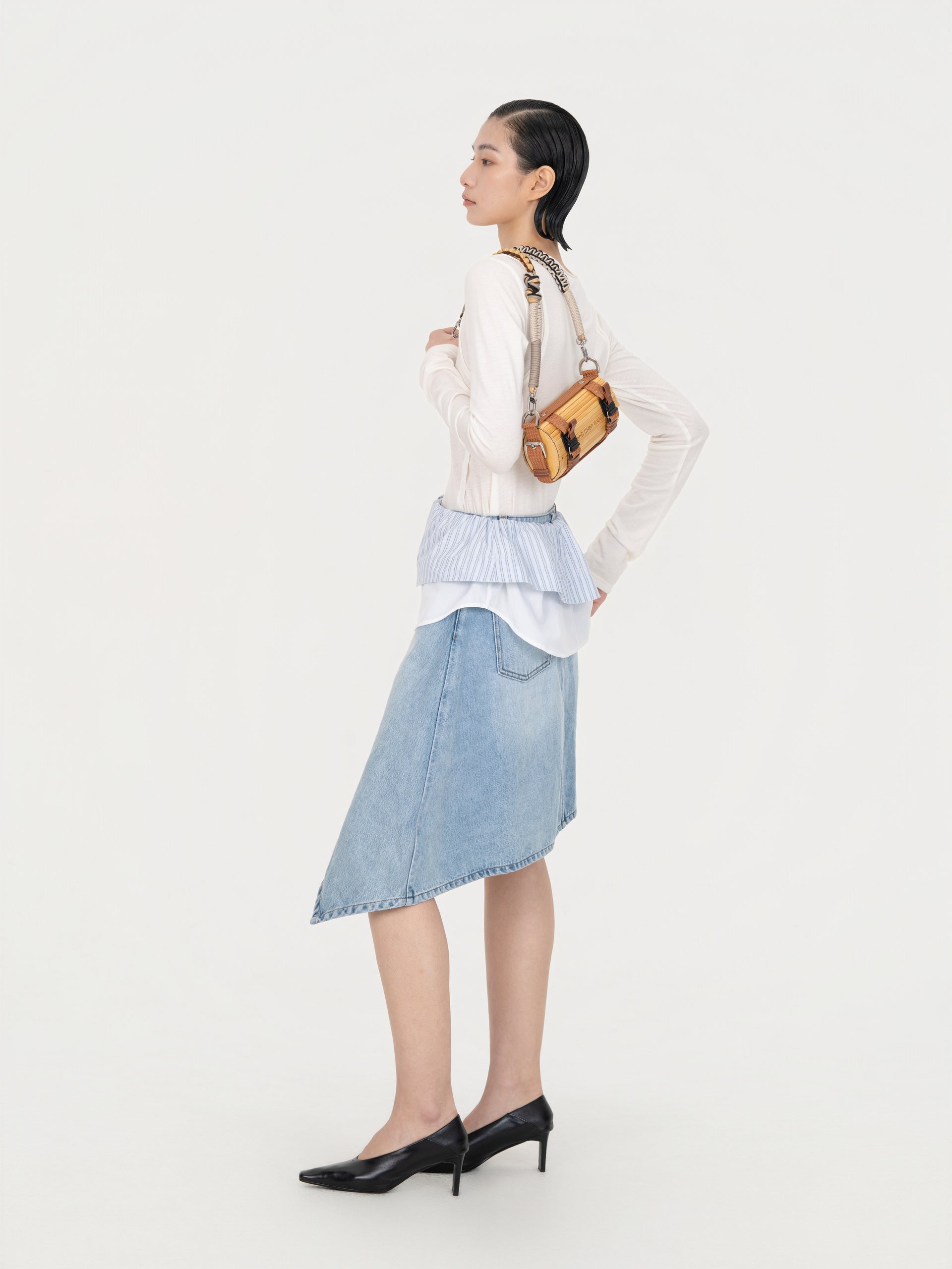 2-IN-1 COLORBLOCK DENIM SKIRT