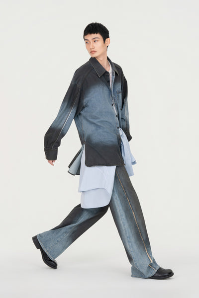 未使用 Feng Chen Wang Gradient Denim Shirt グラディエントデニムシャツ 長袖シャツ フェンチェンワン FUS19-JK07 ブラック M （4433M） INDIGO GRADIENT DENIM SHIRT – Feng Chen Wang