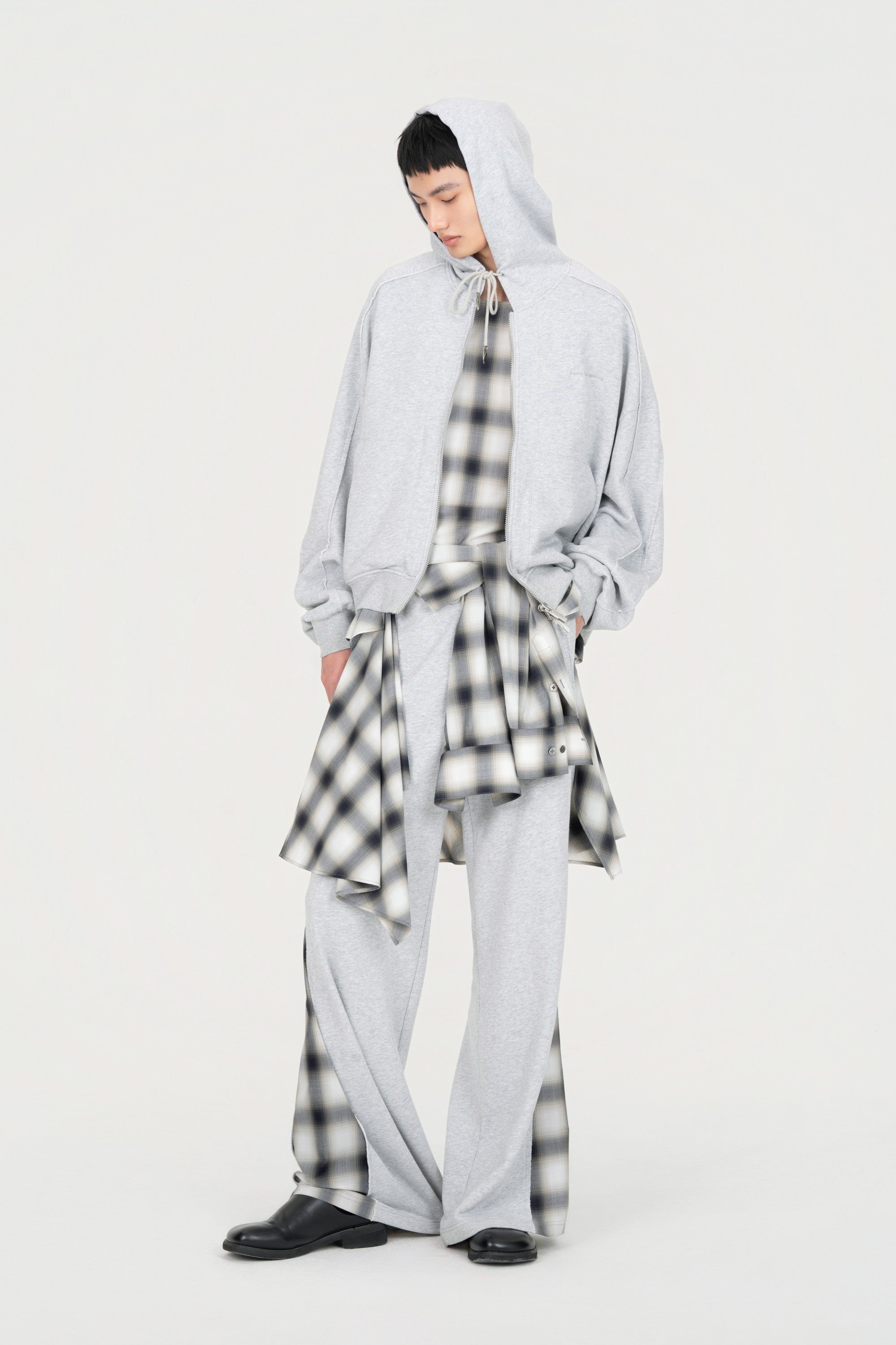 2 IN 1 ZIP HOODIE WITH CHECK SHIRT