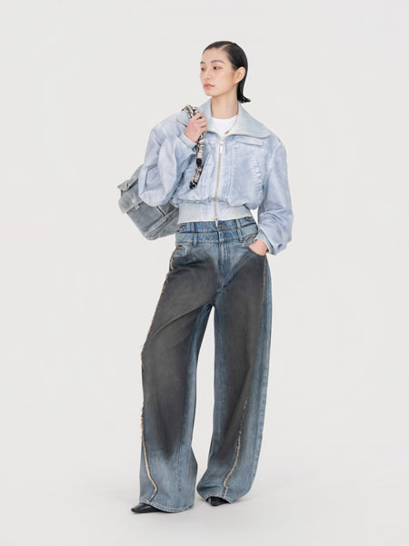 CROP JACKET IN SPRAY PAINTED NYLON – Feng Chen Wang