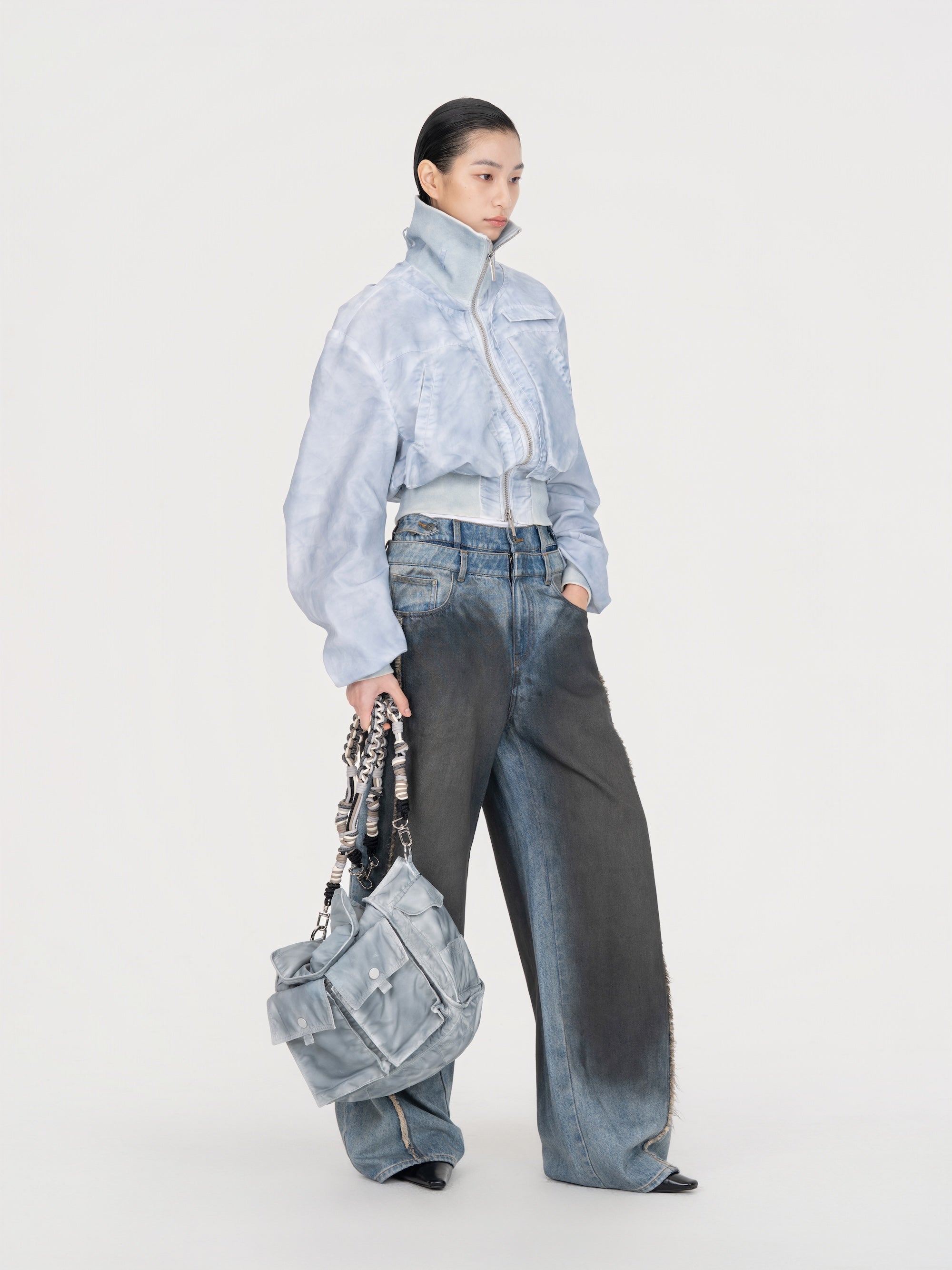 CROP JACKET IN SPRAY PAINTED NYLON - Feng Chen Wang