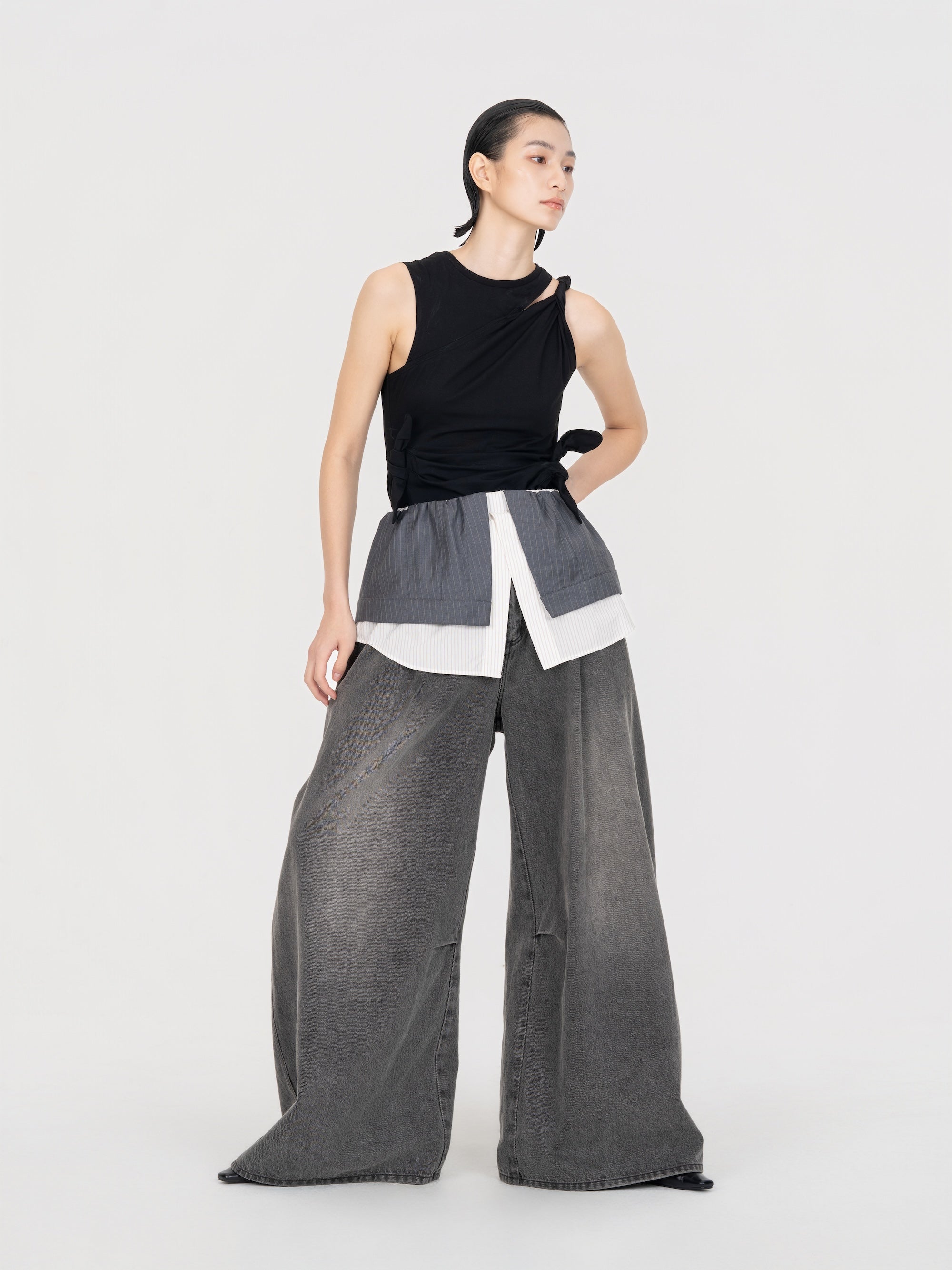 2 IN 1DECONSTRUCTED DENIM TROUSERS