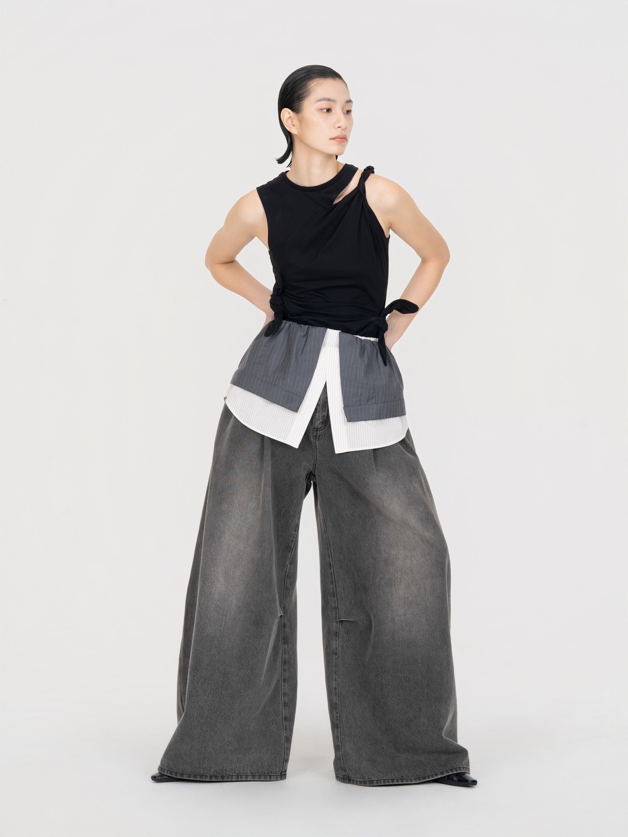 2 IN 1DECONSTRUCTED DENIM TROUSERS