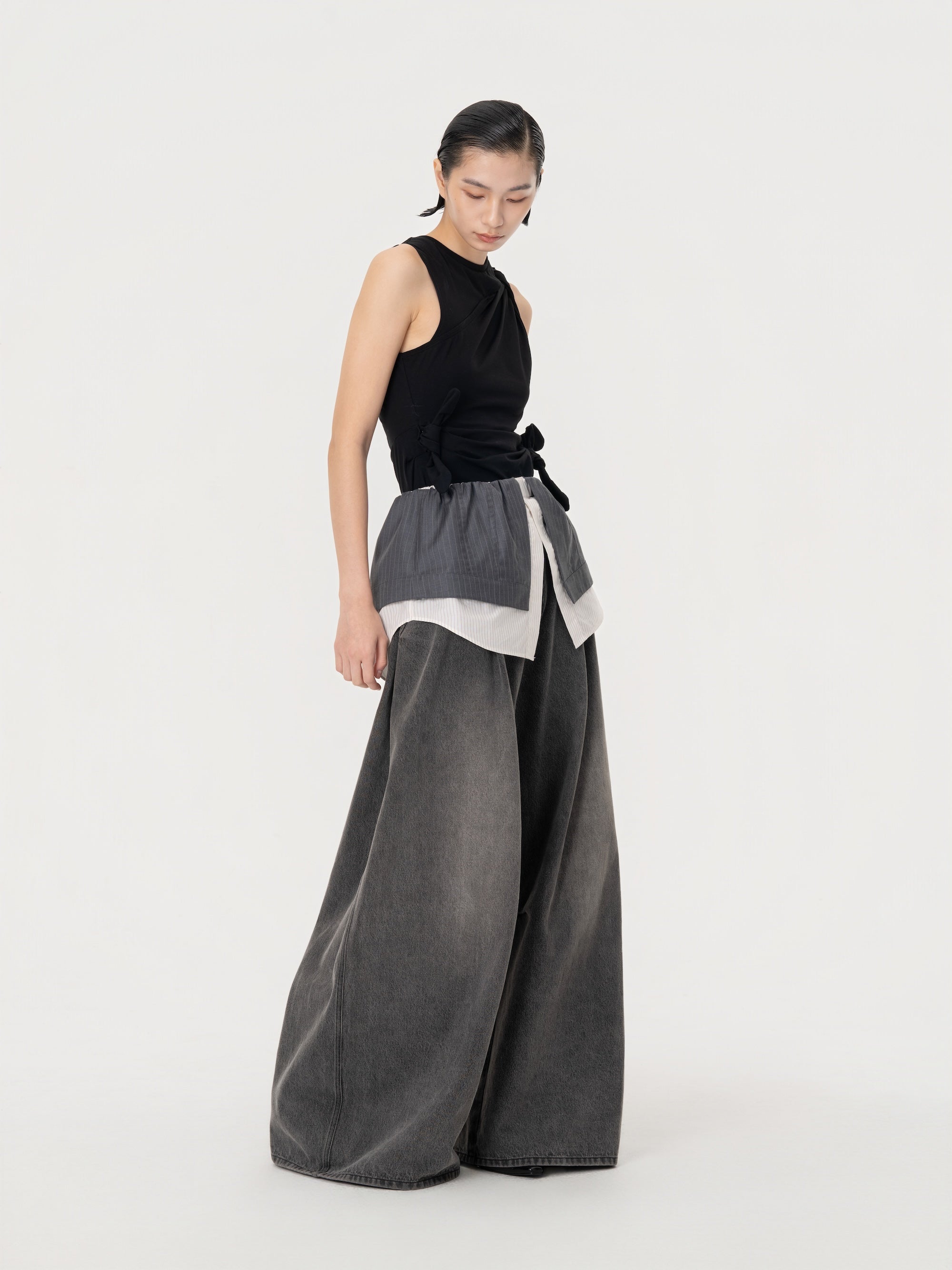 2 IN 1DECONSTRUCTED DENIM TROUSERS