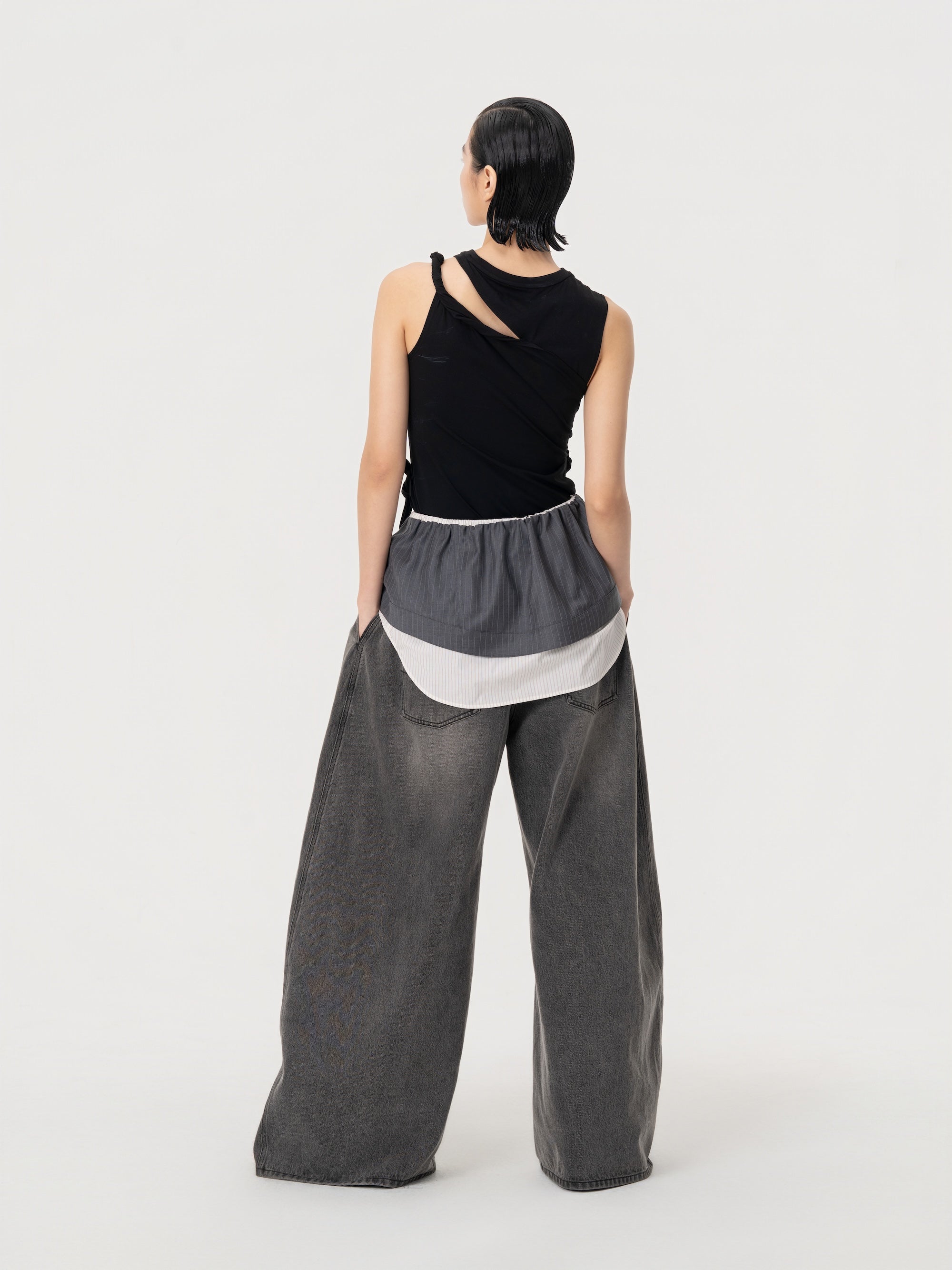 2 IN 1DECONSTRUCTED DENIM TROUSERS