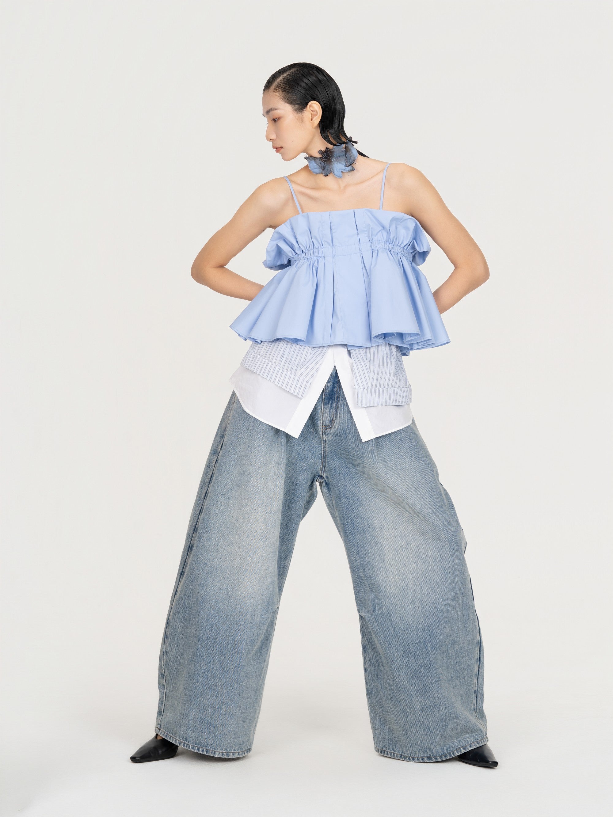2 IN 1DECONSTRUCTED DENIM TROUSERS