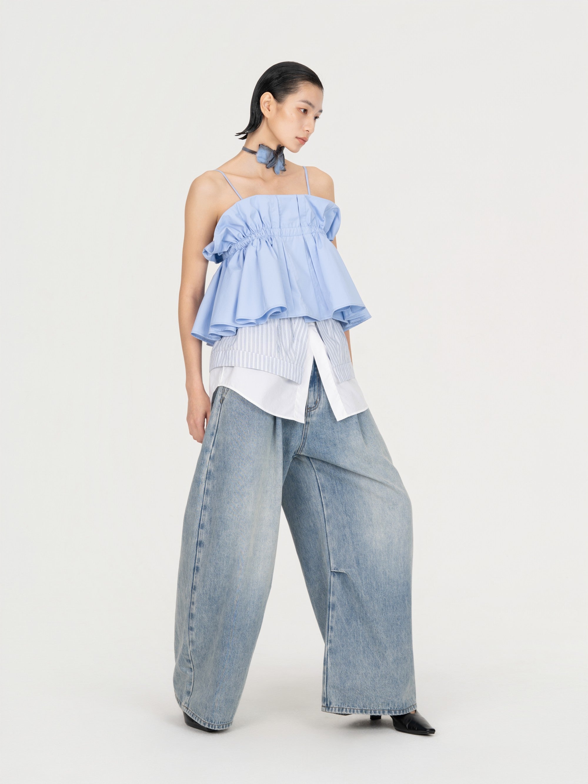 2 IN 1DECONSTRUCTED DENIM TROUSERS