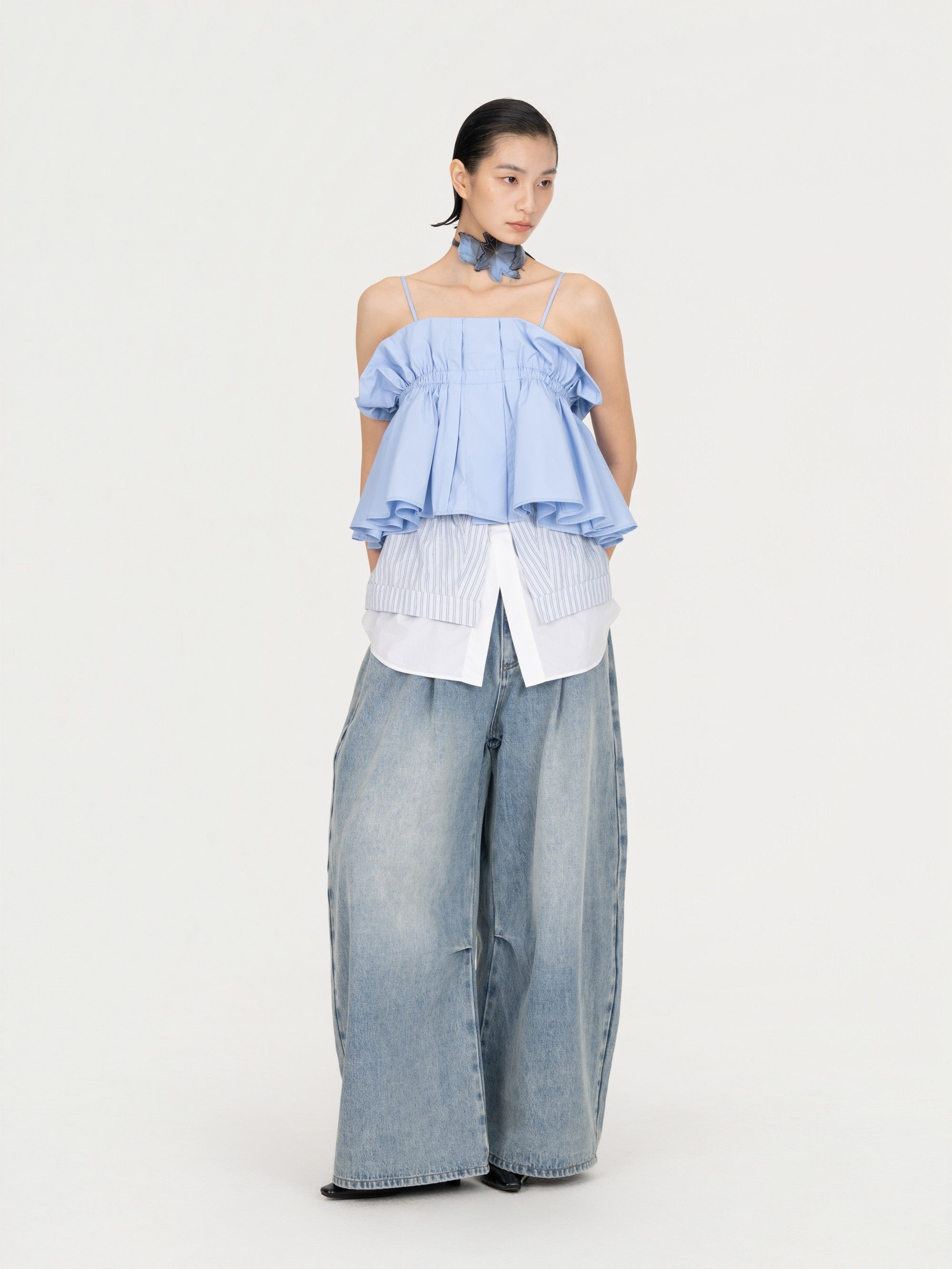 2 IN 1DECONSTRUCTED DENIM TROUSERS