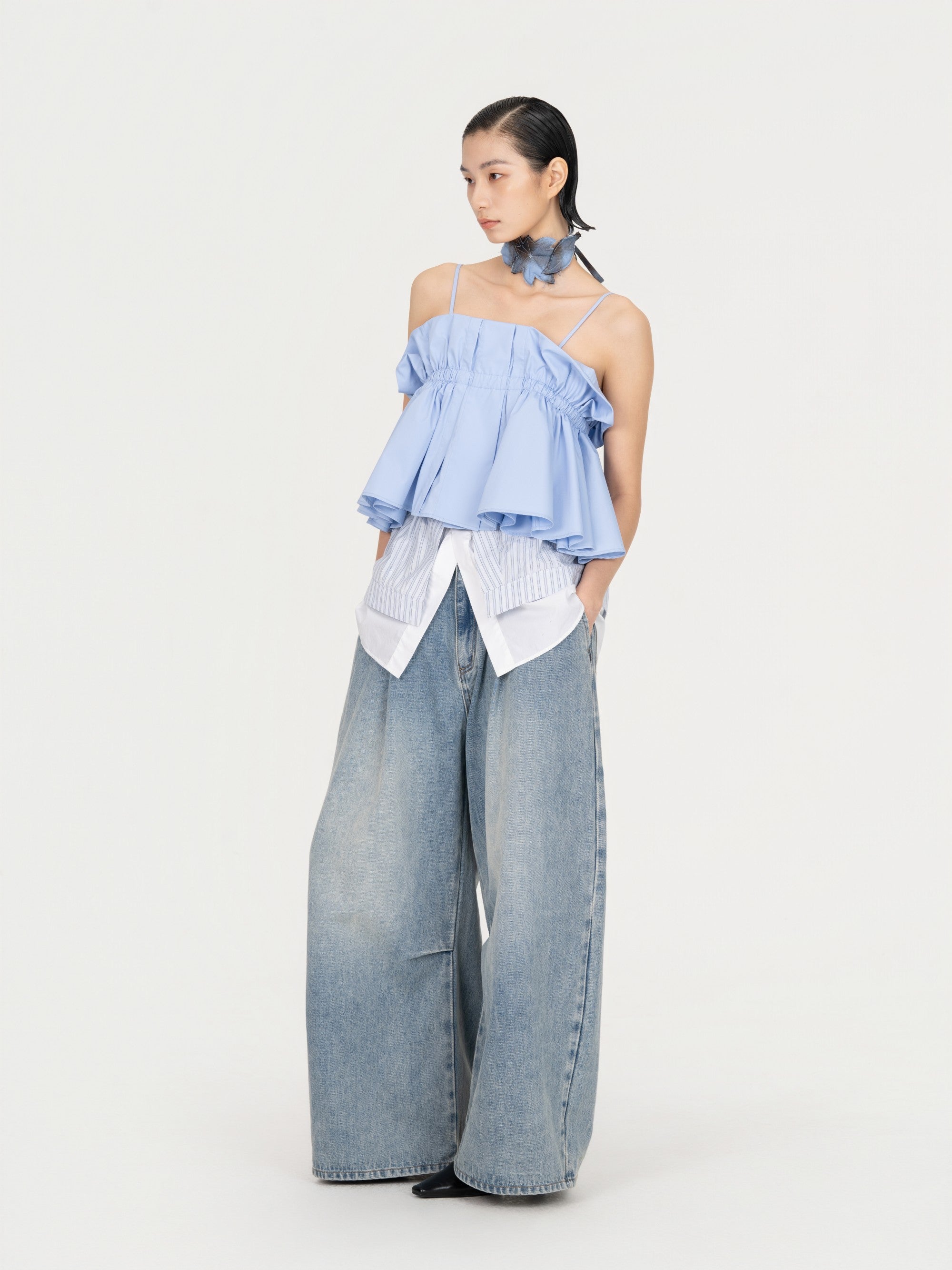 2 IN 1DECONSTRUCTED DENIM TROUSERS