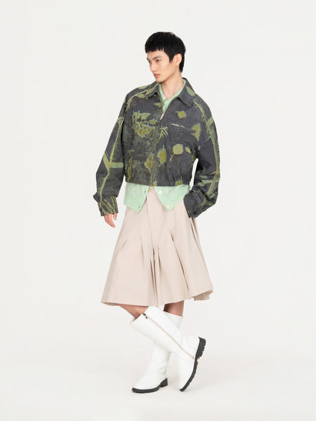 CROPPED JACKET WITH PLANTS DYE ON ANTIQUE FABRIC – Feng Chen Wang