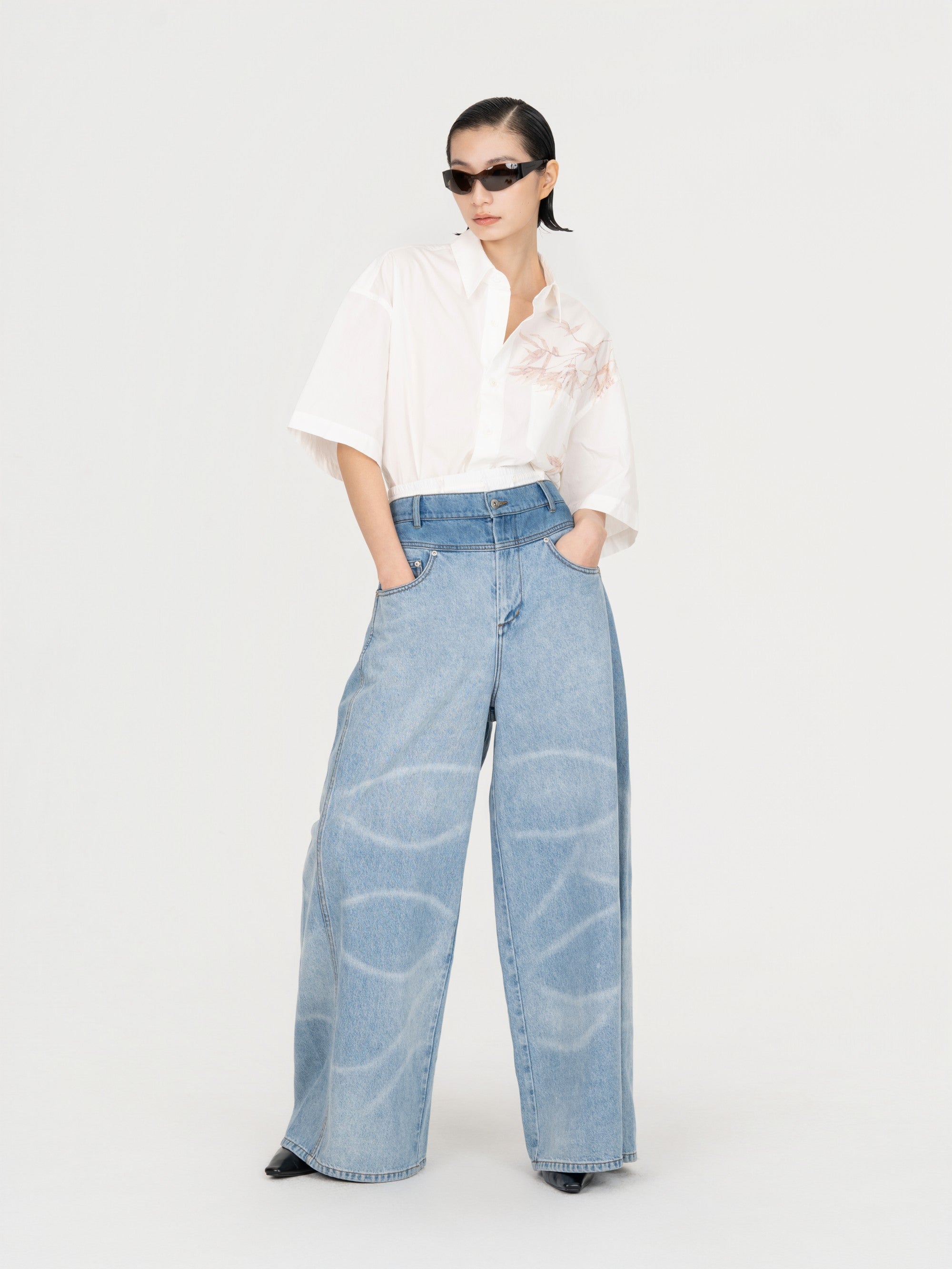WIDE LEG DENIM TROUSERS