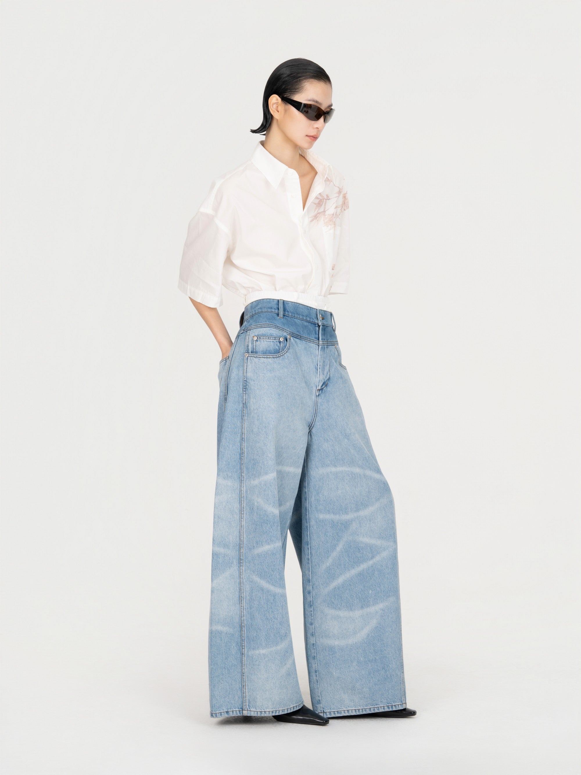 WIDE LEG DENIM TROUSERS