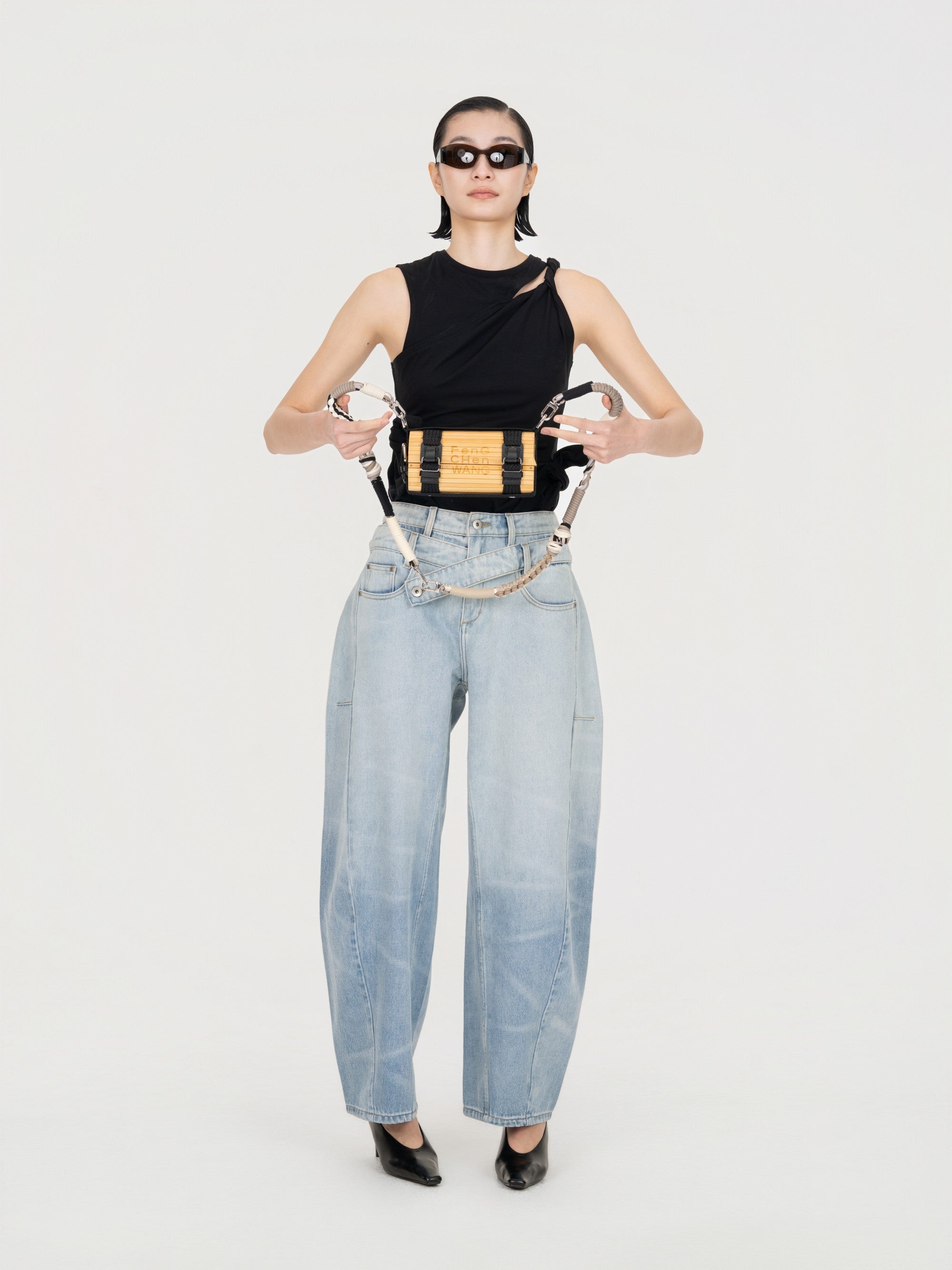 DOUBLE WASIT DENIM TROUSERS