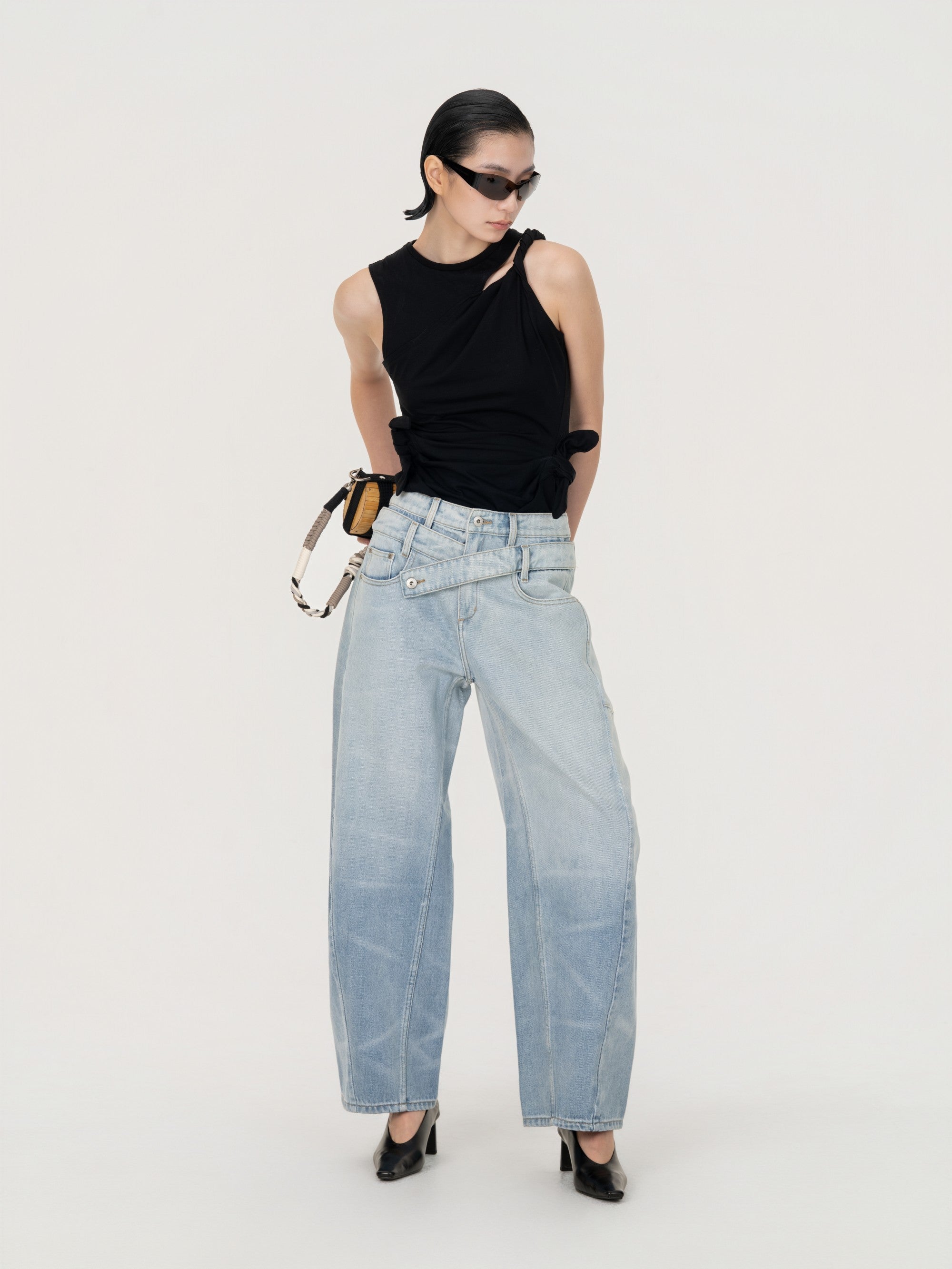 DOUBLE WASIT DENIM TROUSERS