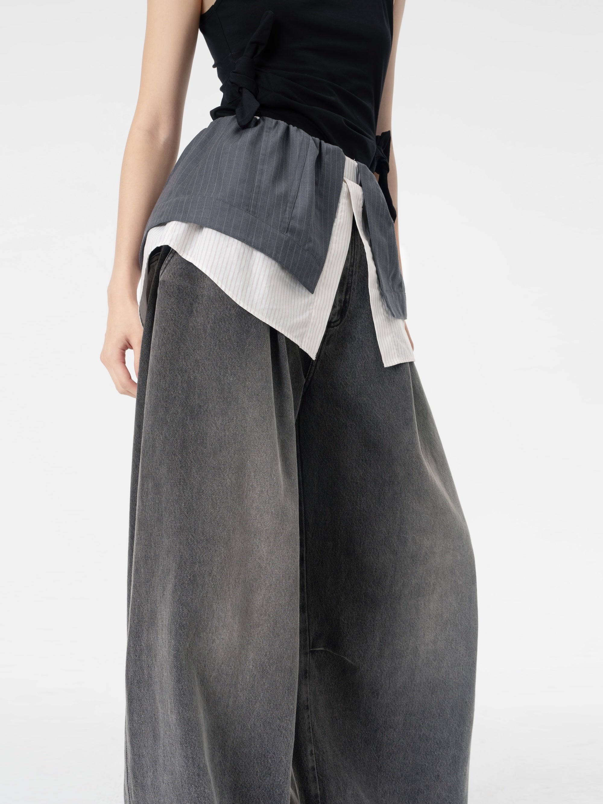 2 IN 1DECONSTRUCTED DENIM TROUSERS