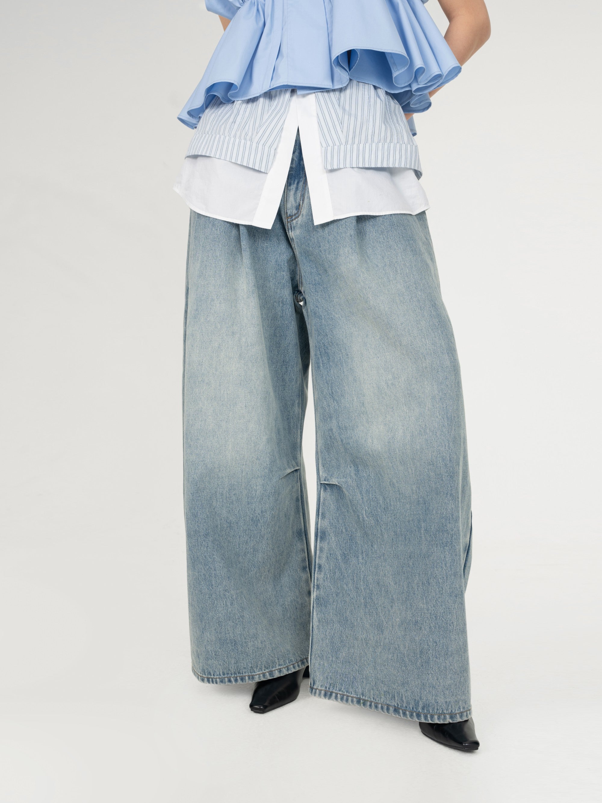 2 IN 1DECONSTRUCTED DENIM TROUSERS