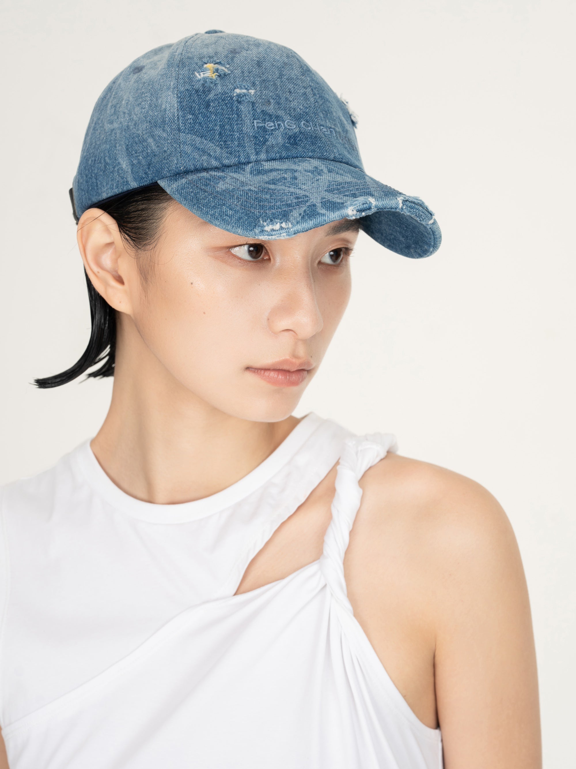 BLUE DENIM WASHED PRINTED BASEBALL CAP – Feng Chen Wang