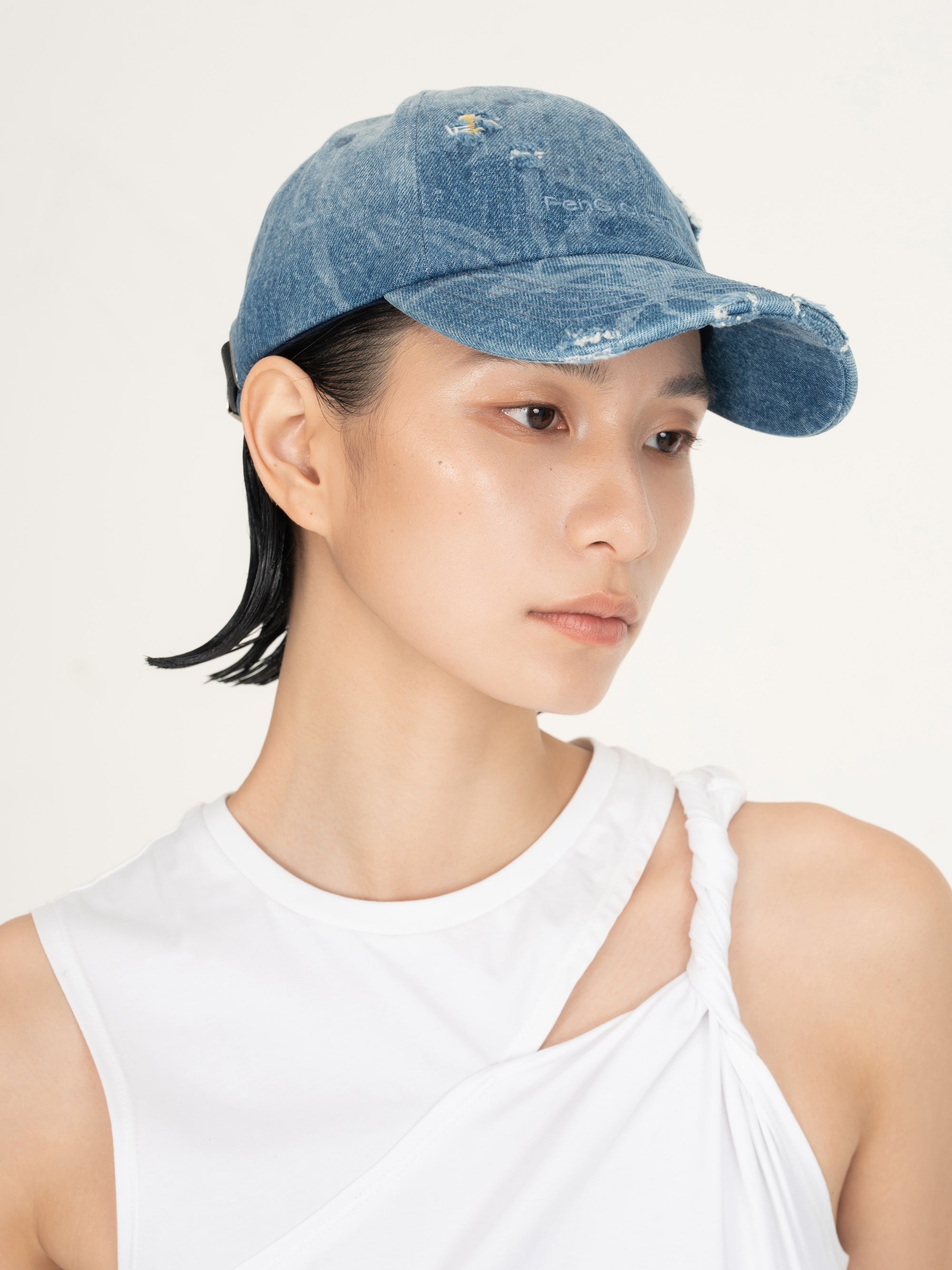 BLUE DENIM WASHED PRINTED BASEBALL CAP – Feng Chen Wang