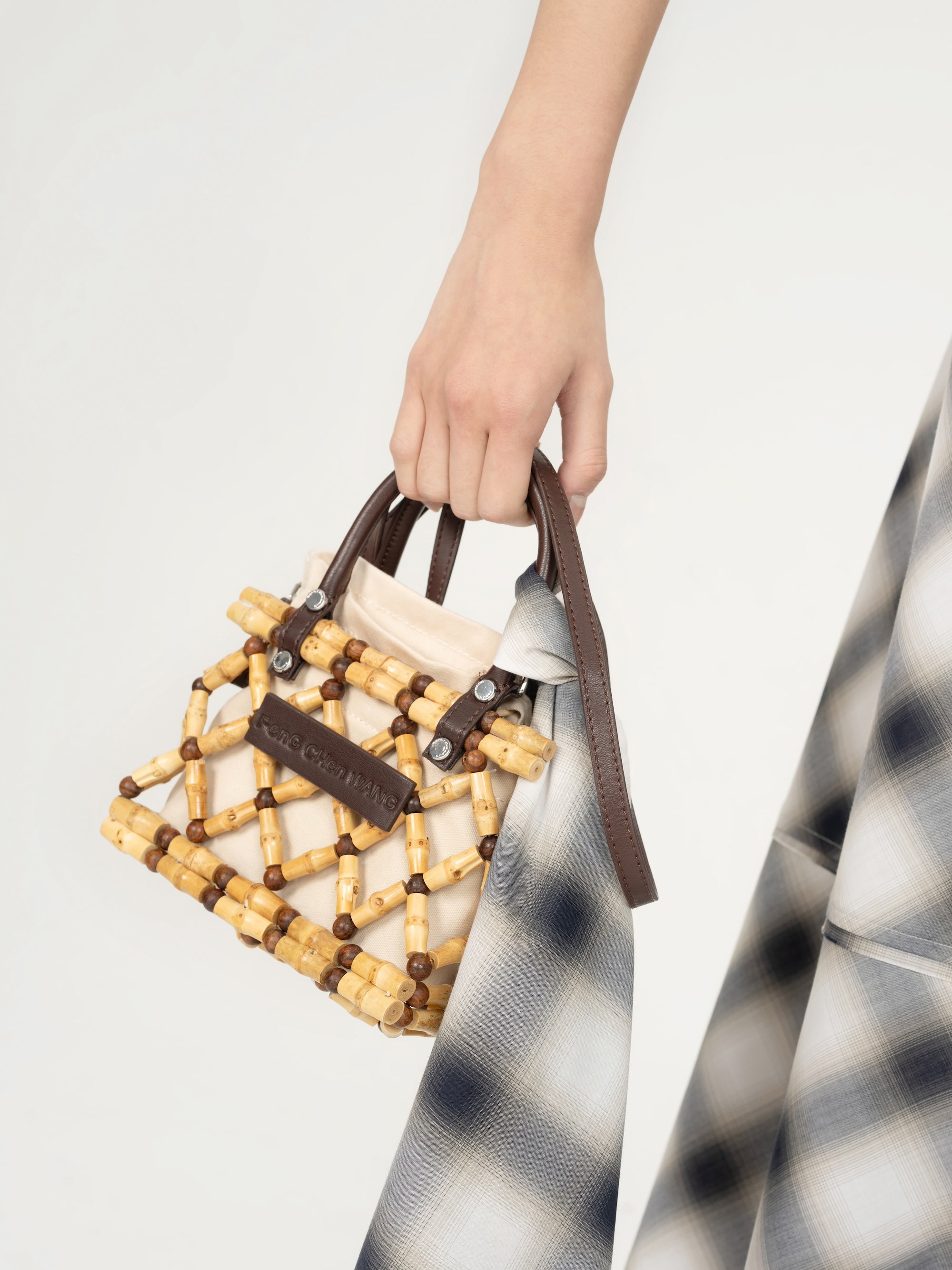 BROWN 2 IN 1 STRAP BAMBOO ROOT WEAVED BAG