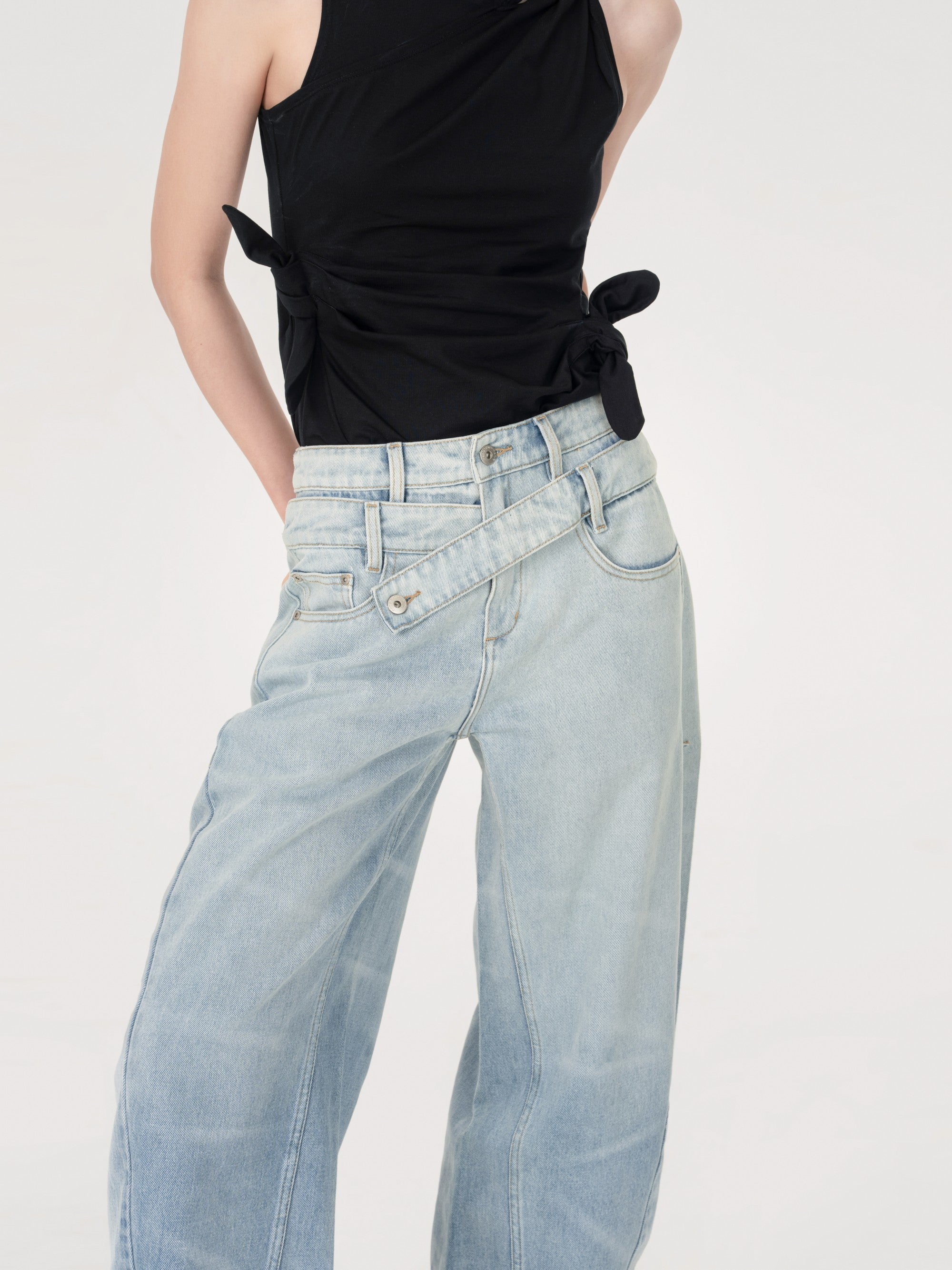 DOUBLE WASIT DENIM TROUSERS