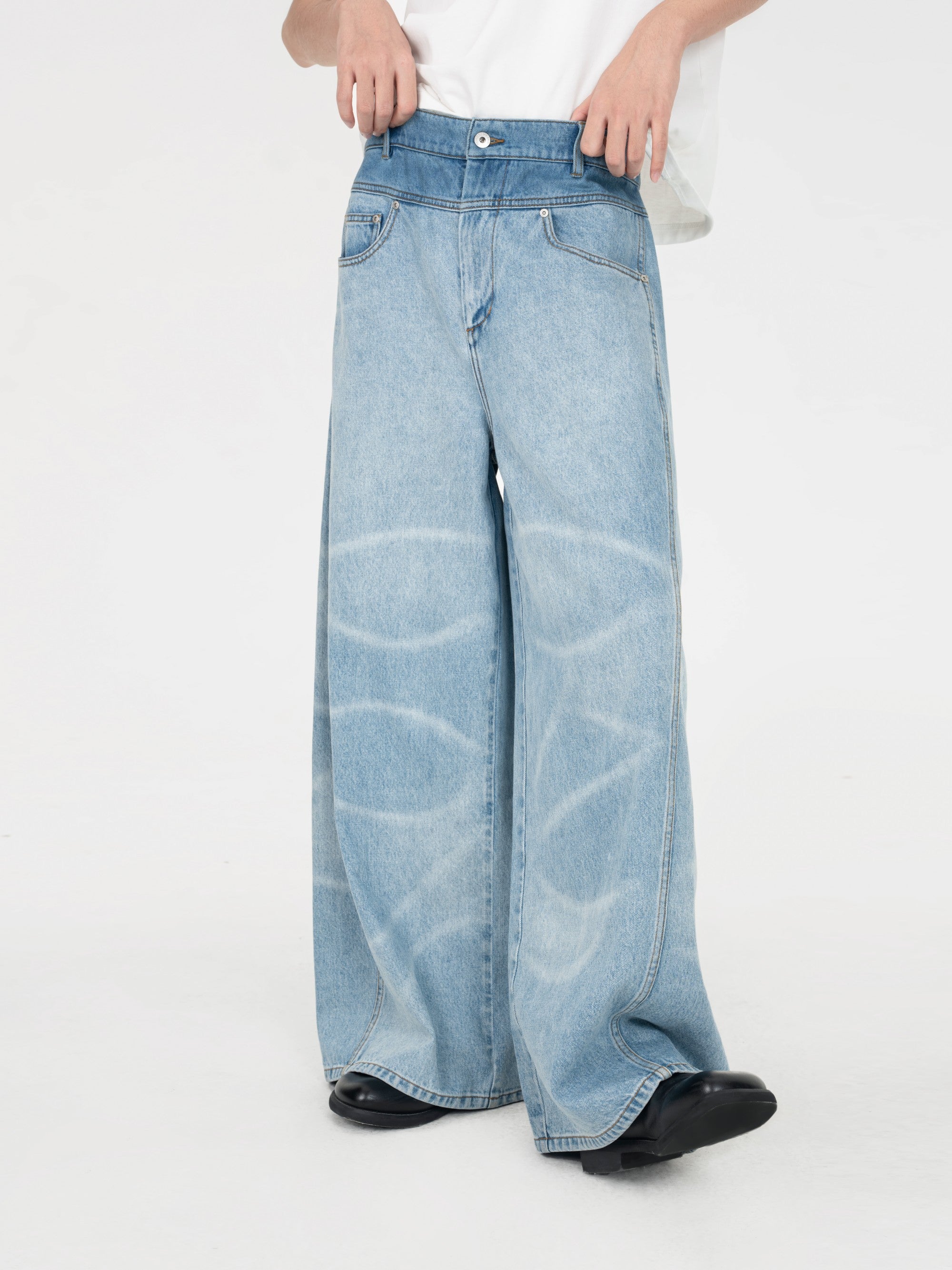 WIDE LEG DENIM TROUSERS