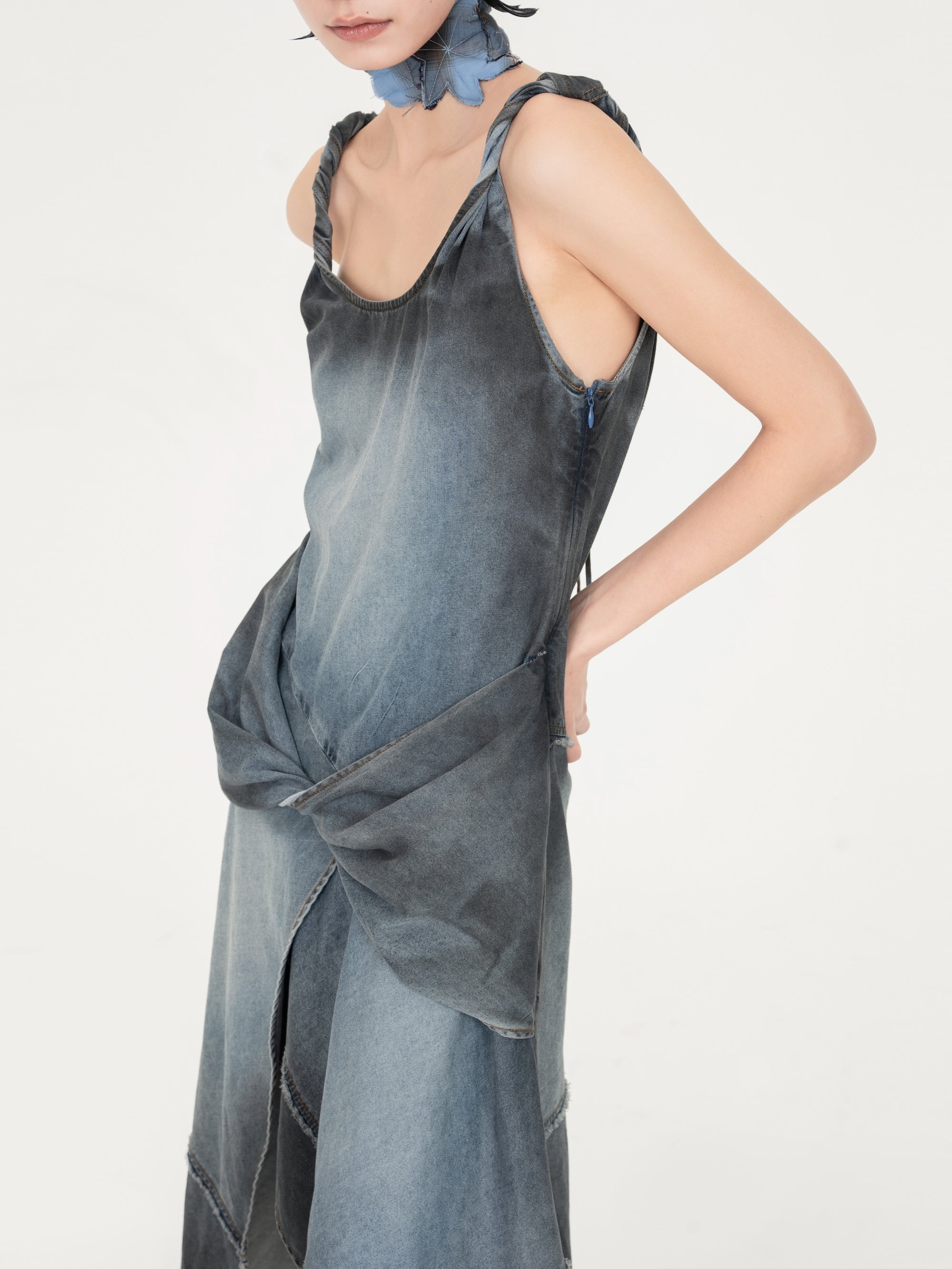 INDIGO GRADIENT DENIM DRESS - Feng Chen Wang