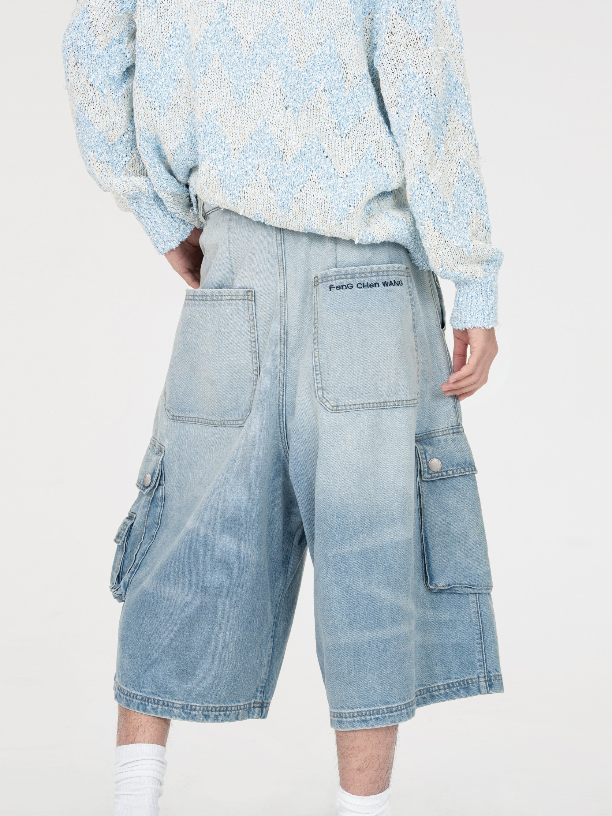 OVERSIZED MID LENGTH DENIM CARGO TROUSER