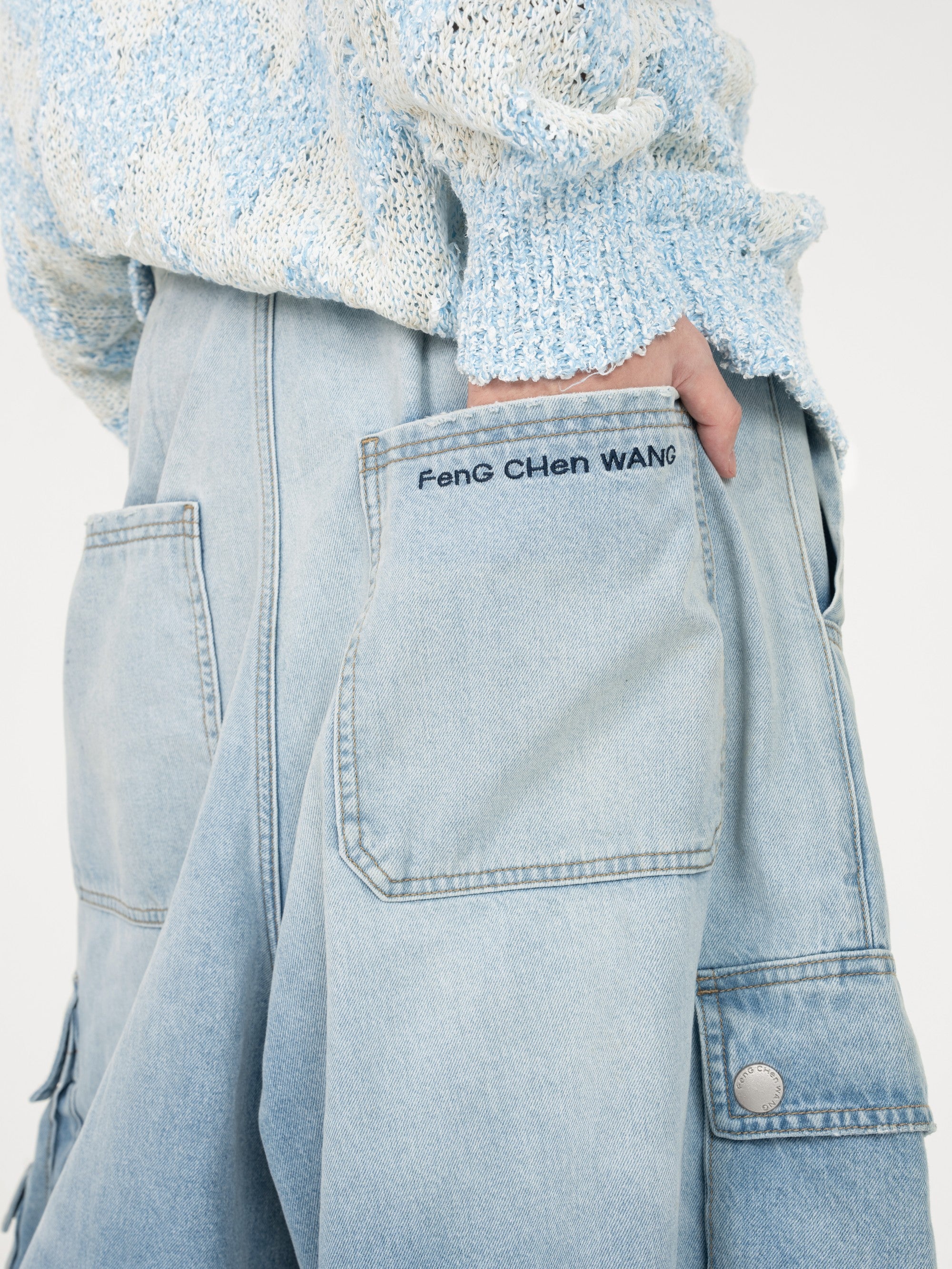 OVERSIZED MID LENGTH DENIM CARGO TROUSER