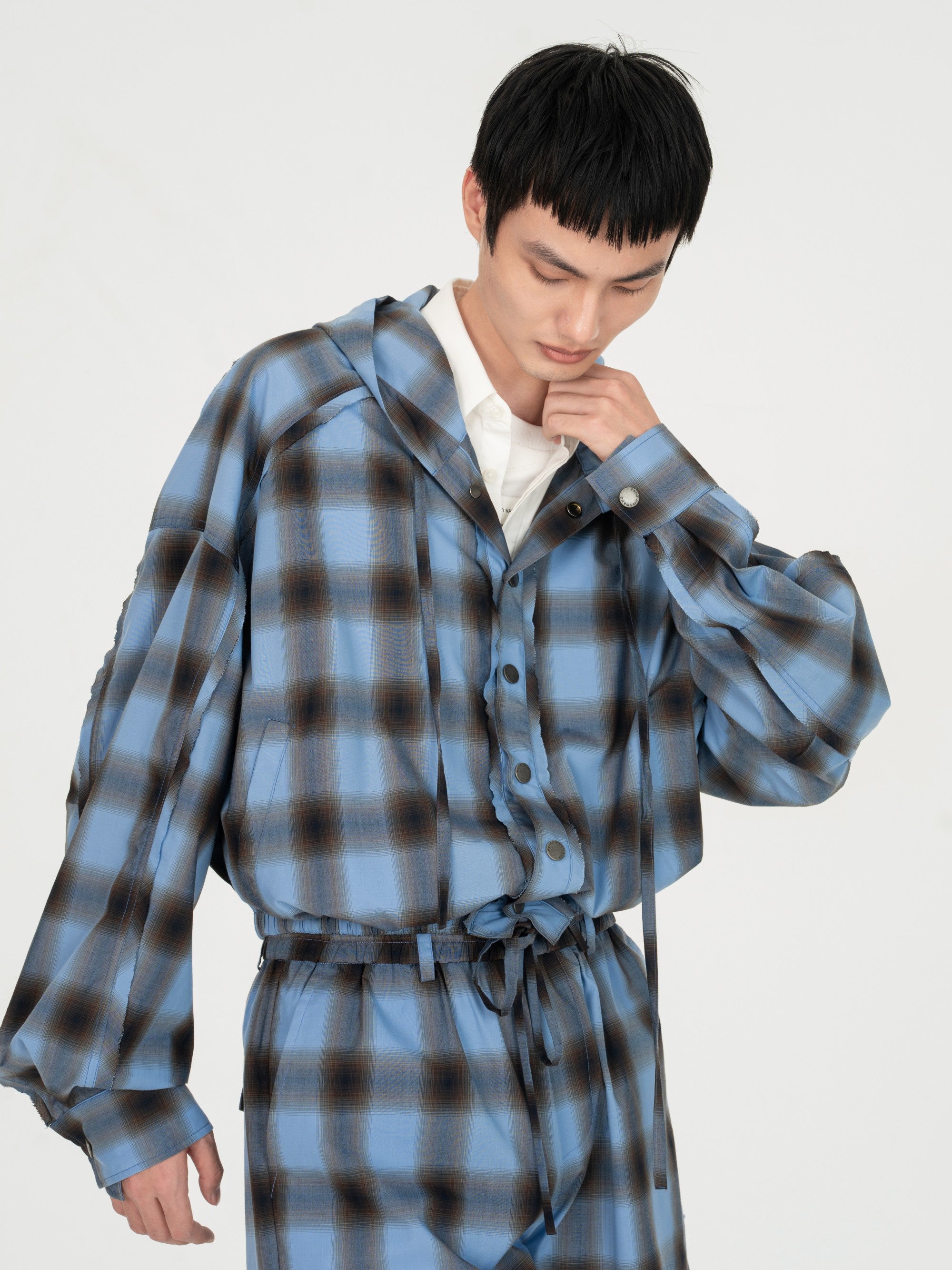 BLUE CHECK HOODED JACKET