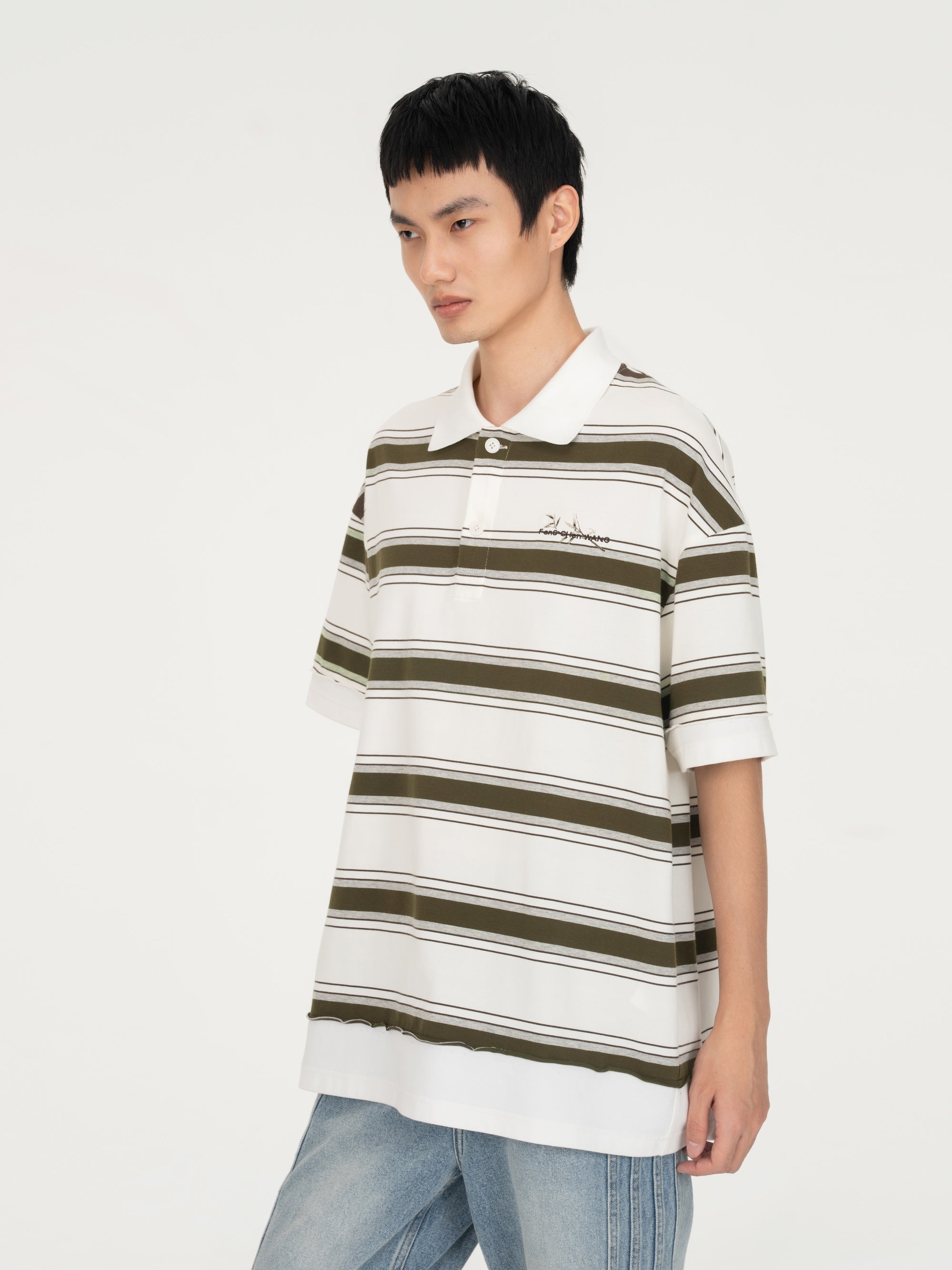 GREEN STRIPED SHORT SLEEVE POLO SHIRT