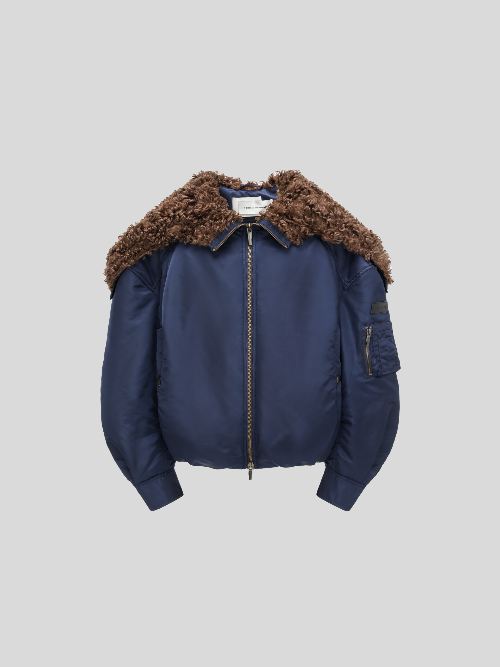 NAVY NYLON JACKET WITH FAUX FUR COLLAR