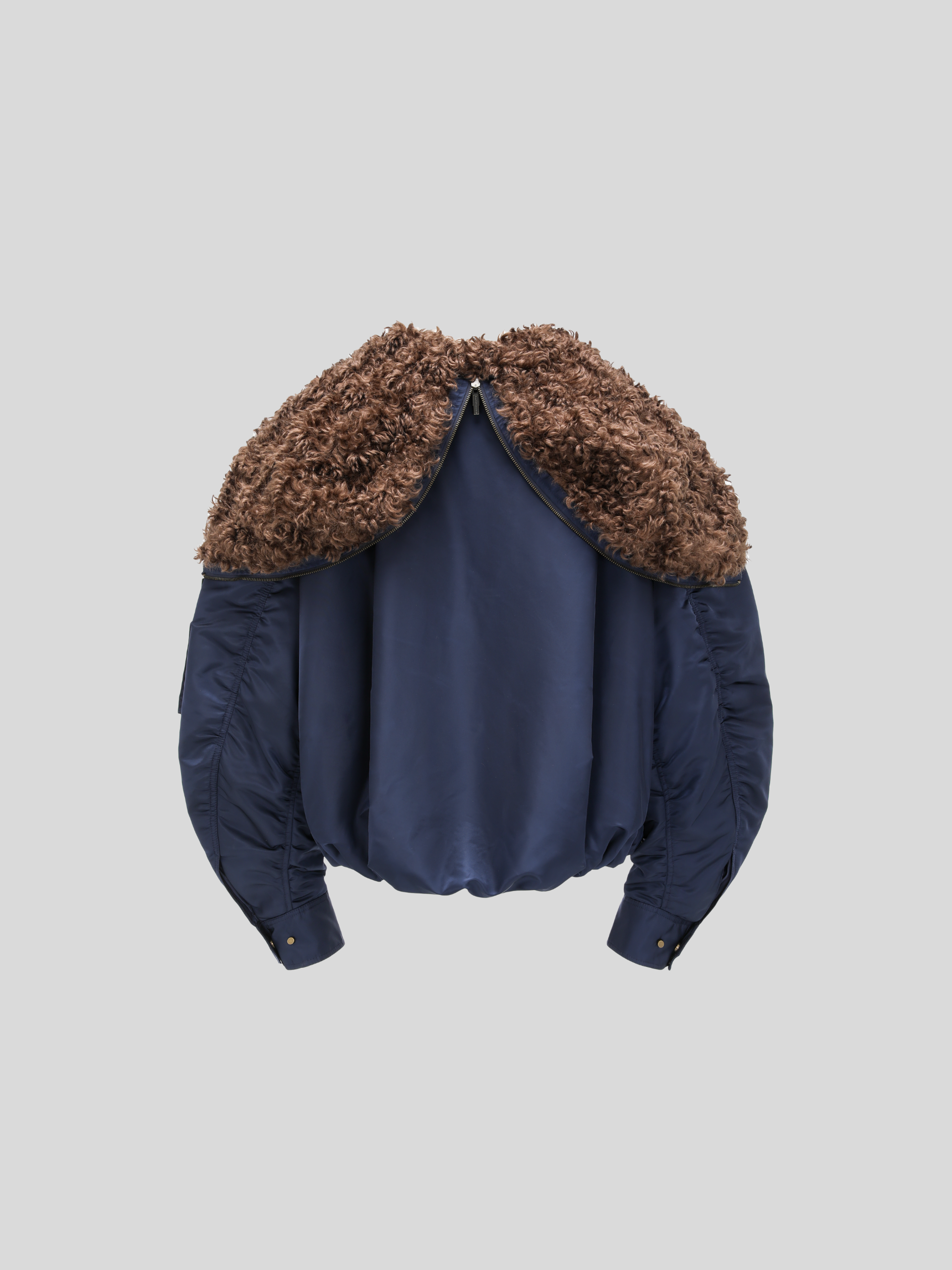 NAVY NYLON JACKET WITH FAUX FUR COLLAR
