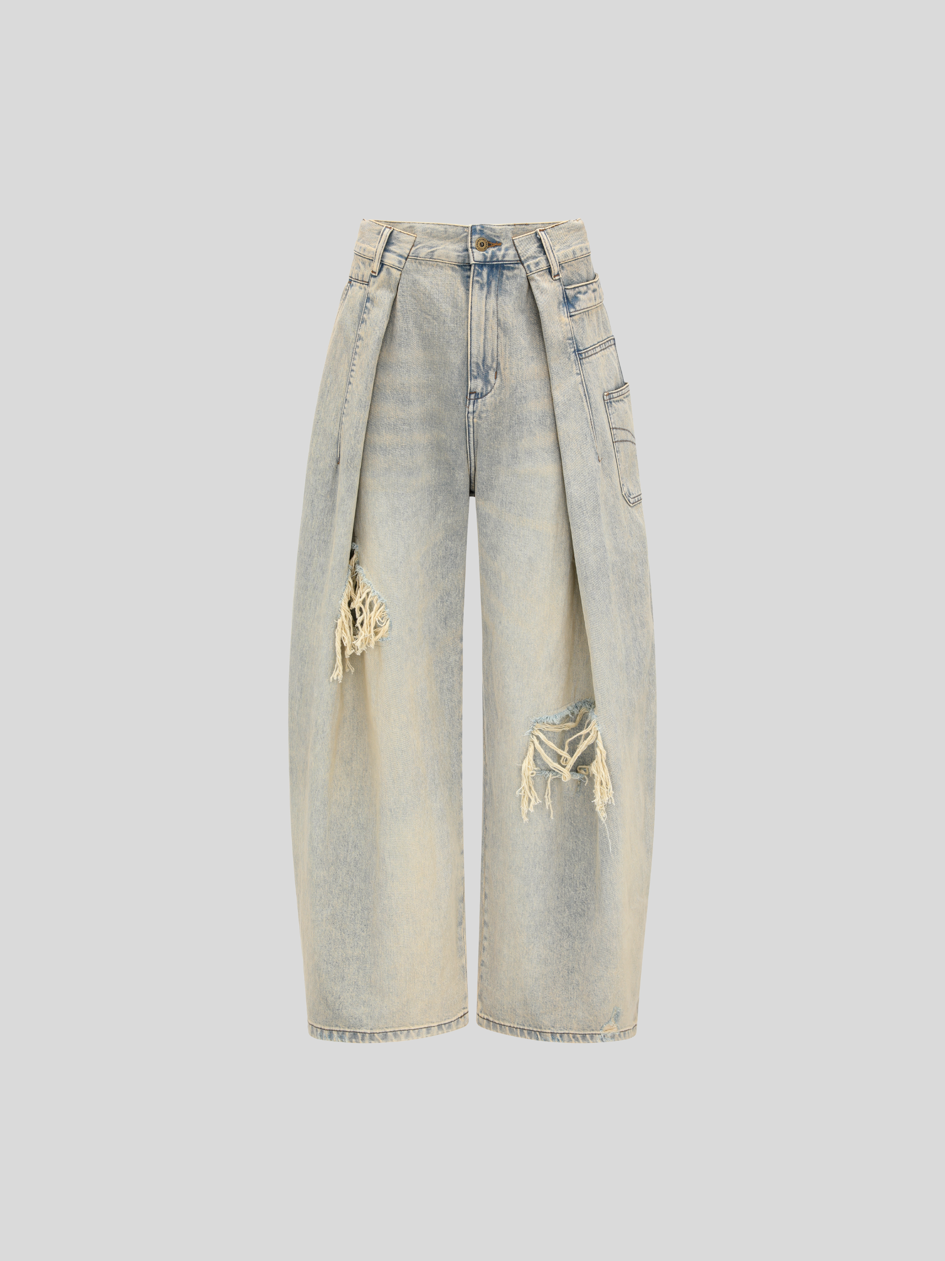 VINTAGE LIGHT BLUE WASHED DECONSTRUCTED DENIM PANTS