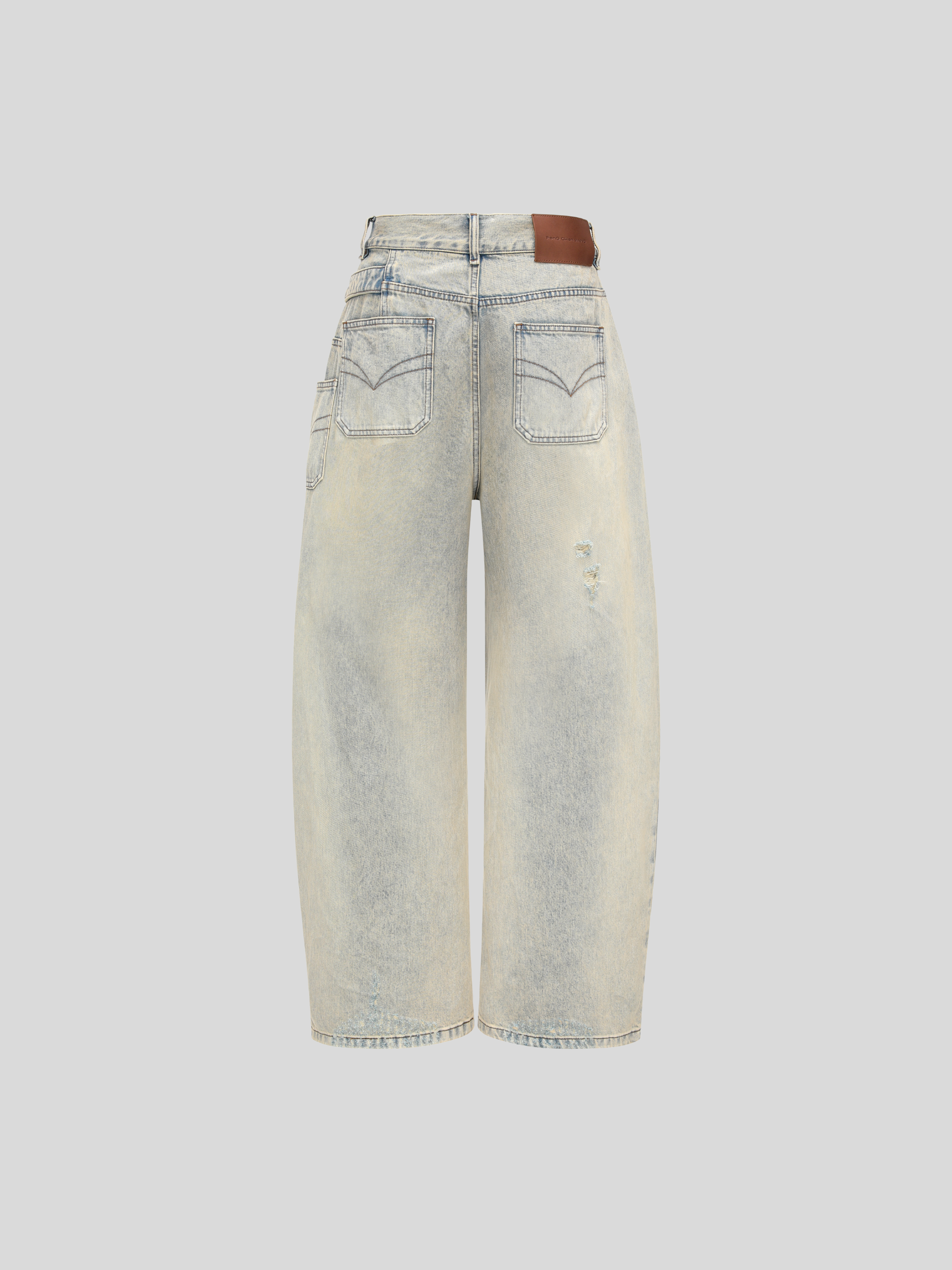 VINTAGE LIGHT BLUE WASHED DECONSTRUCTED DENIM PANTS