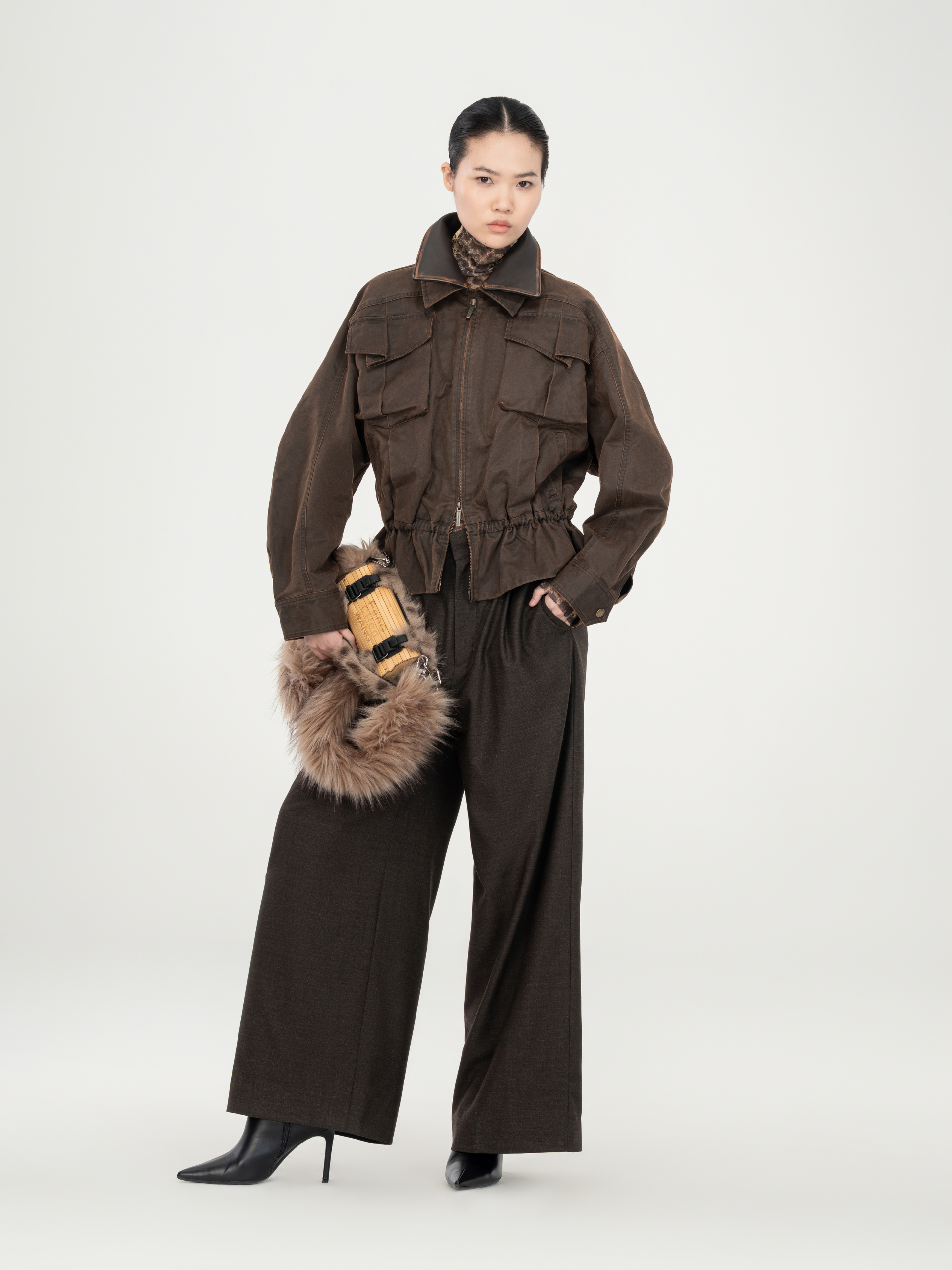 BROWN ELASTIC WAIST JACKET