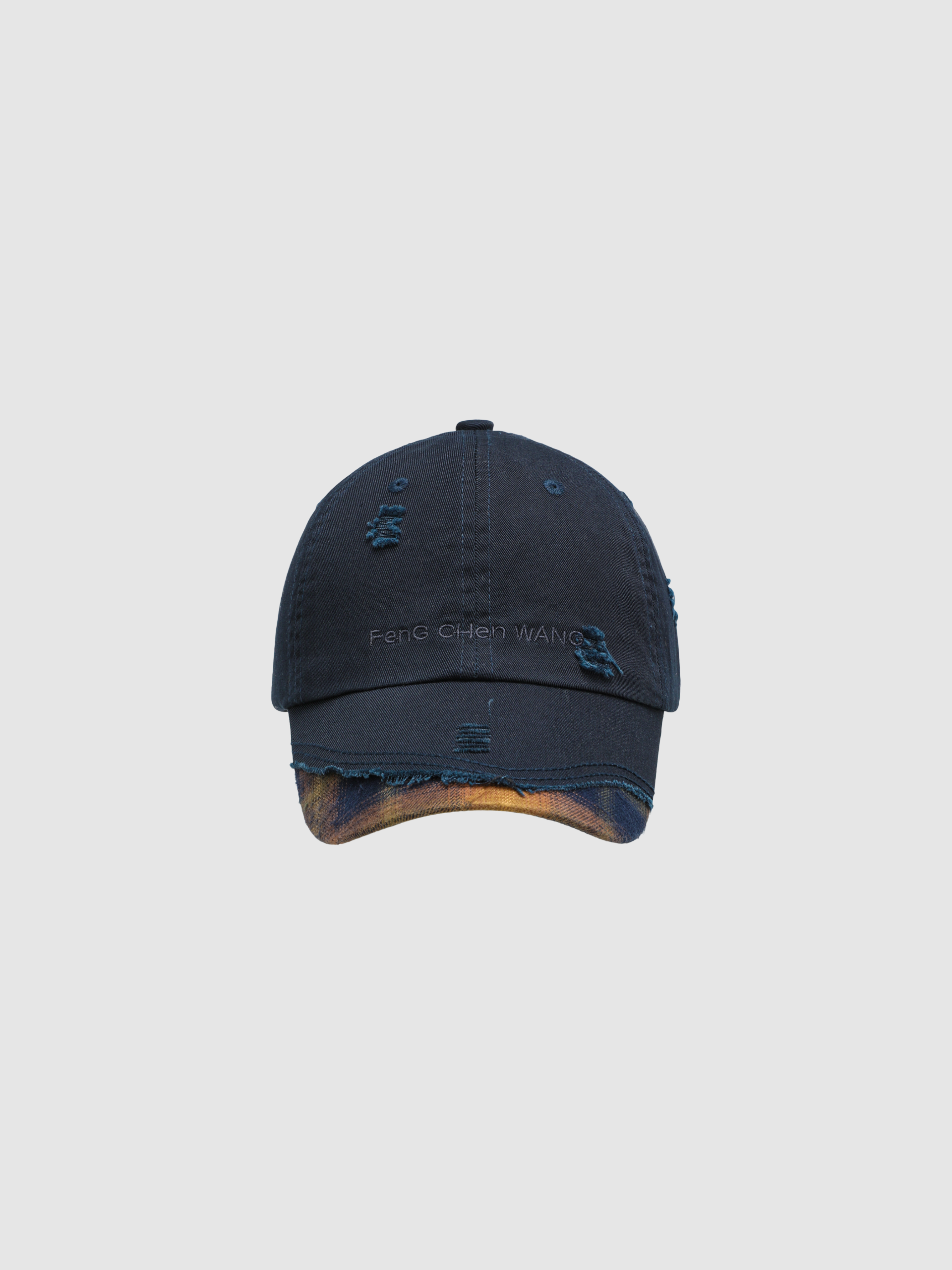 NAVY PLAID-PANEL BASEBALL CAP