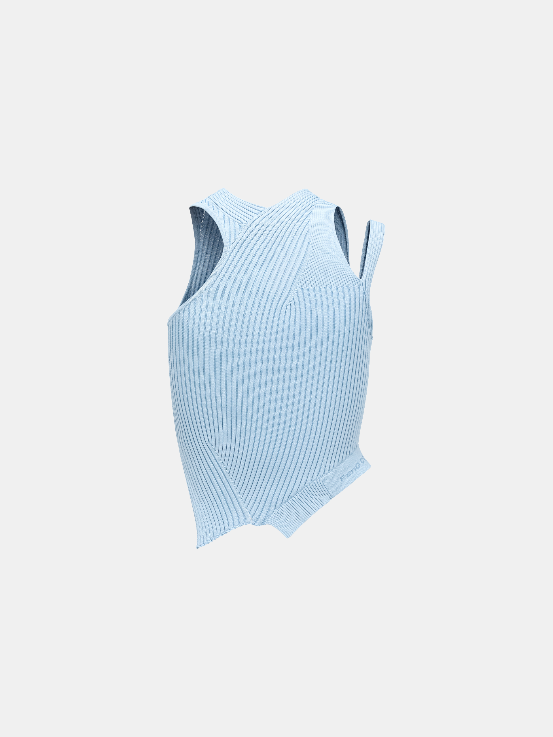 BLUE DECONSTRUCTED ASYMMETRICAL OPENWORK KNIT TANK TOP