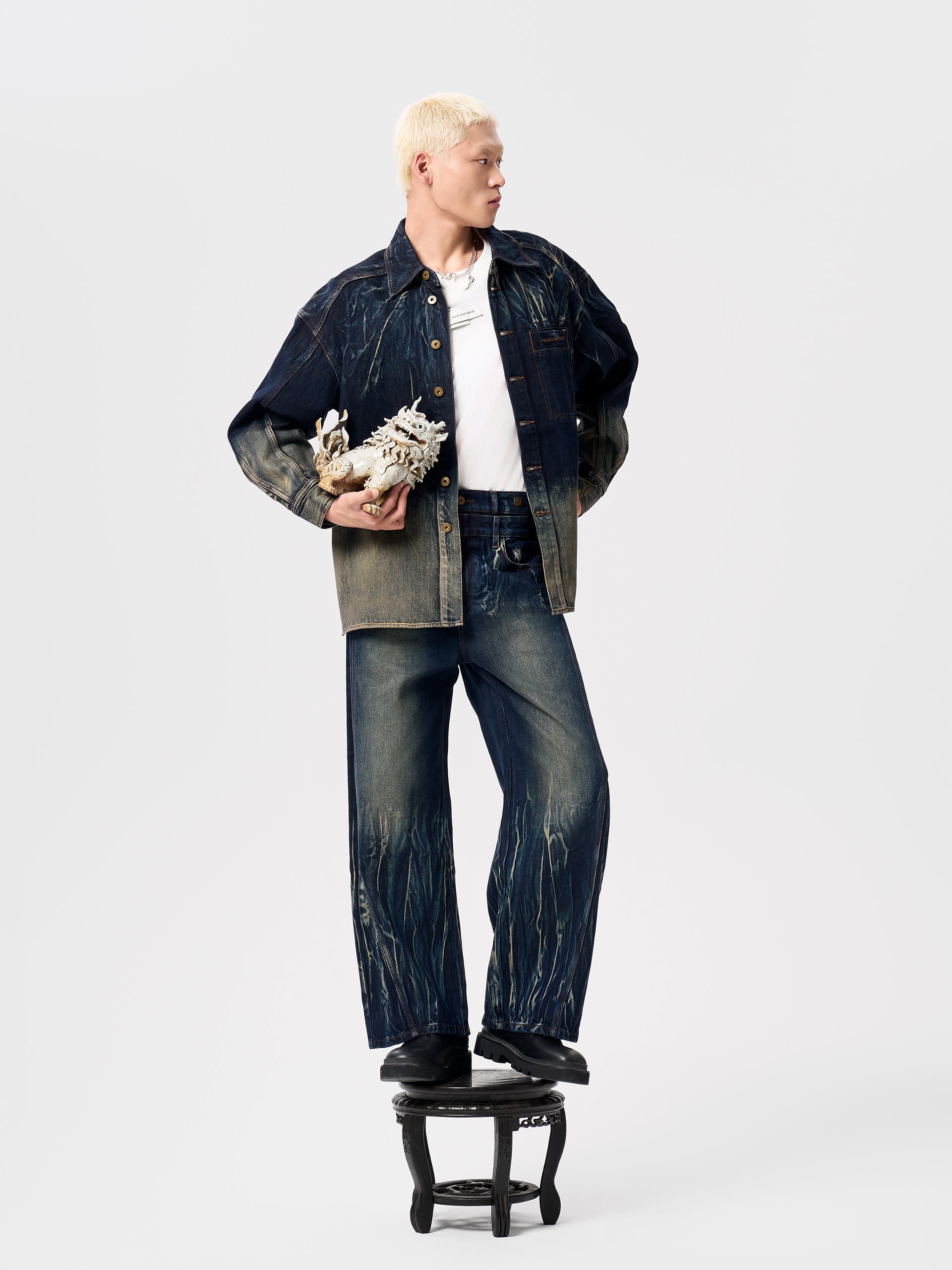 BLUE TIE-DYE DENIM SHIRT JACKET