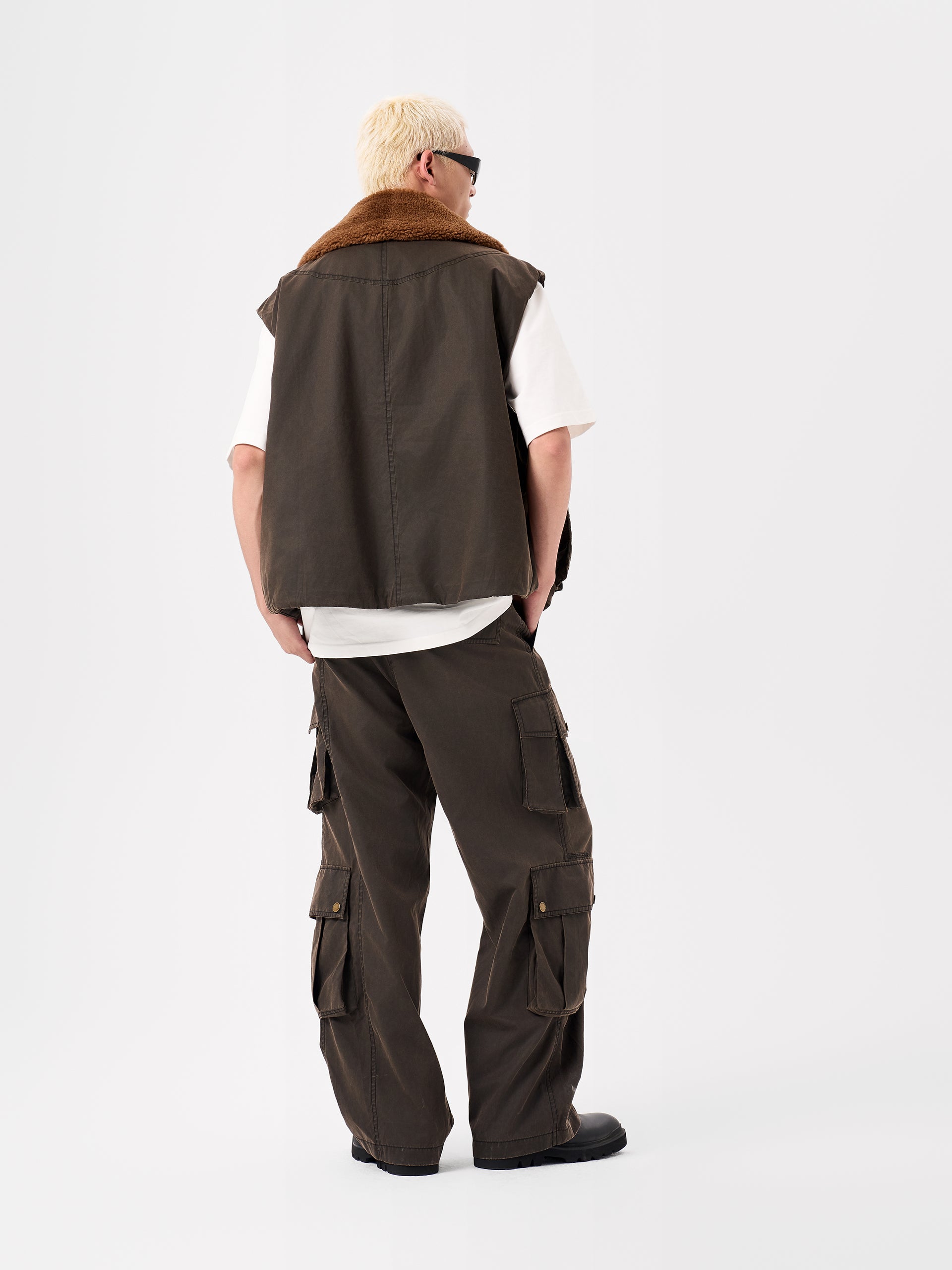 BROWN WASHED NYLON PUFFER VEST