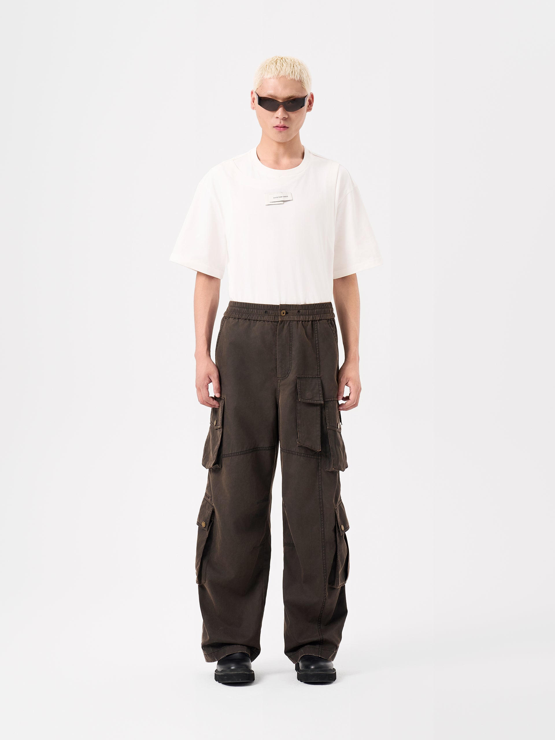 BROWN DECONSTRUCTED WASHED UTILITY PANTS