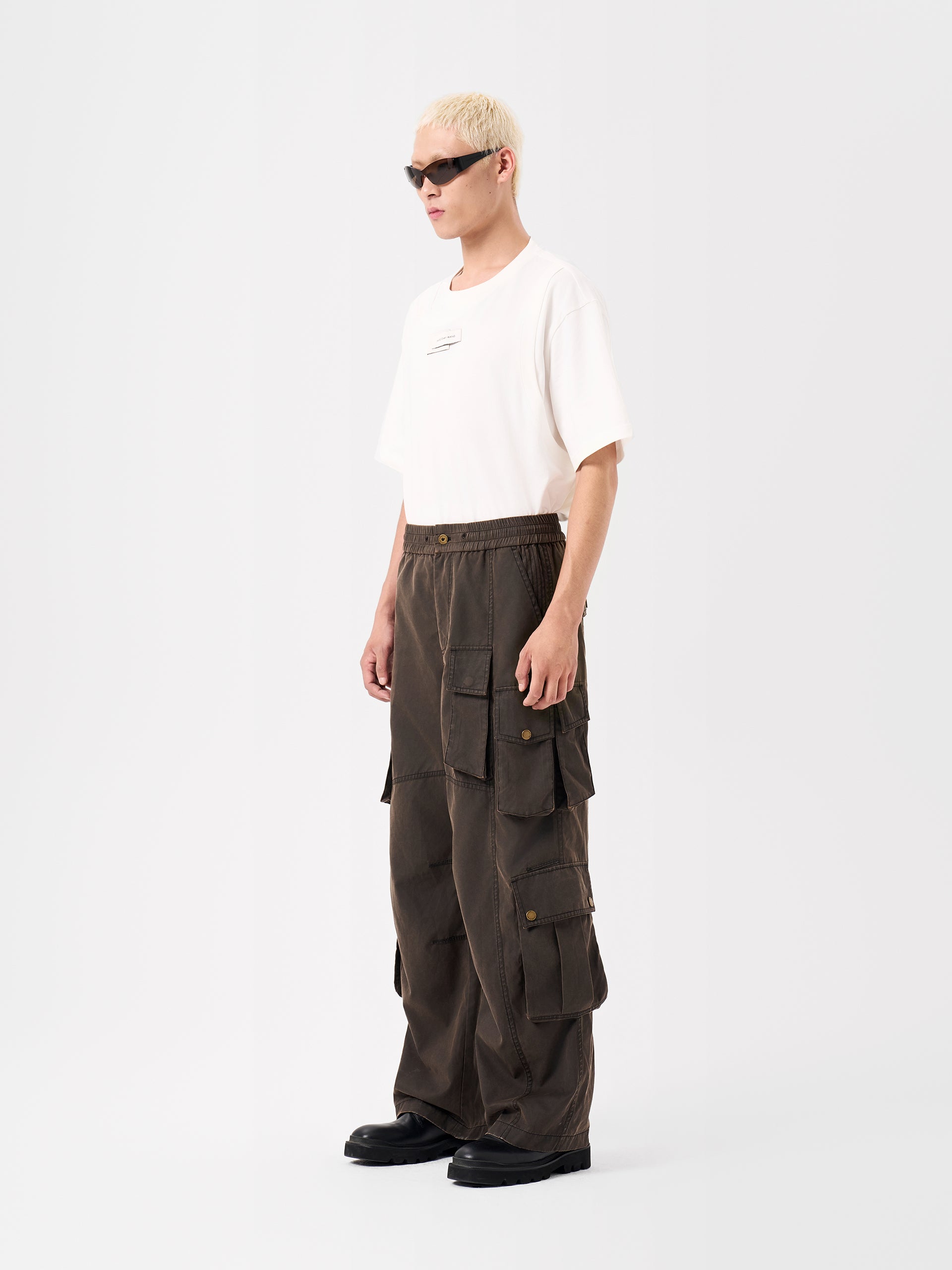 BROWN DECONSTRUCTED WASHED UTILITY PANTS