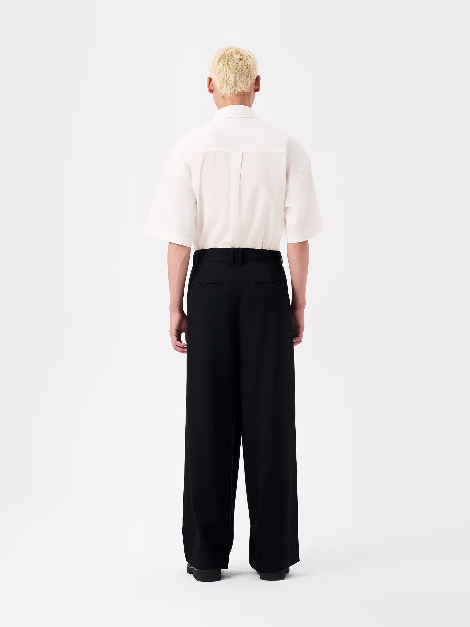 ASYMMETRIC PLACKET WOOL WIDE-LEG TROUSERS