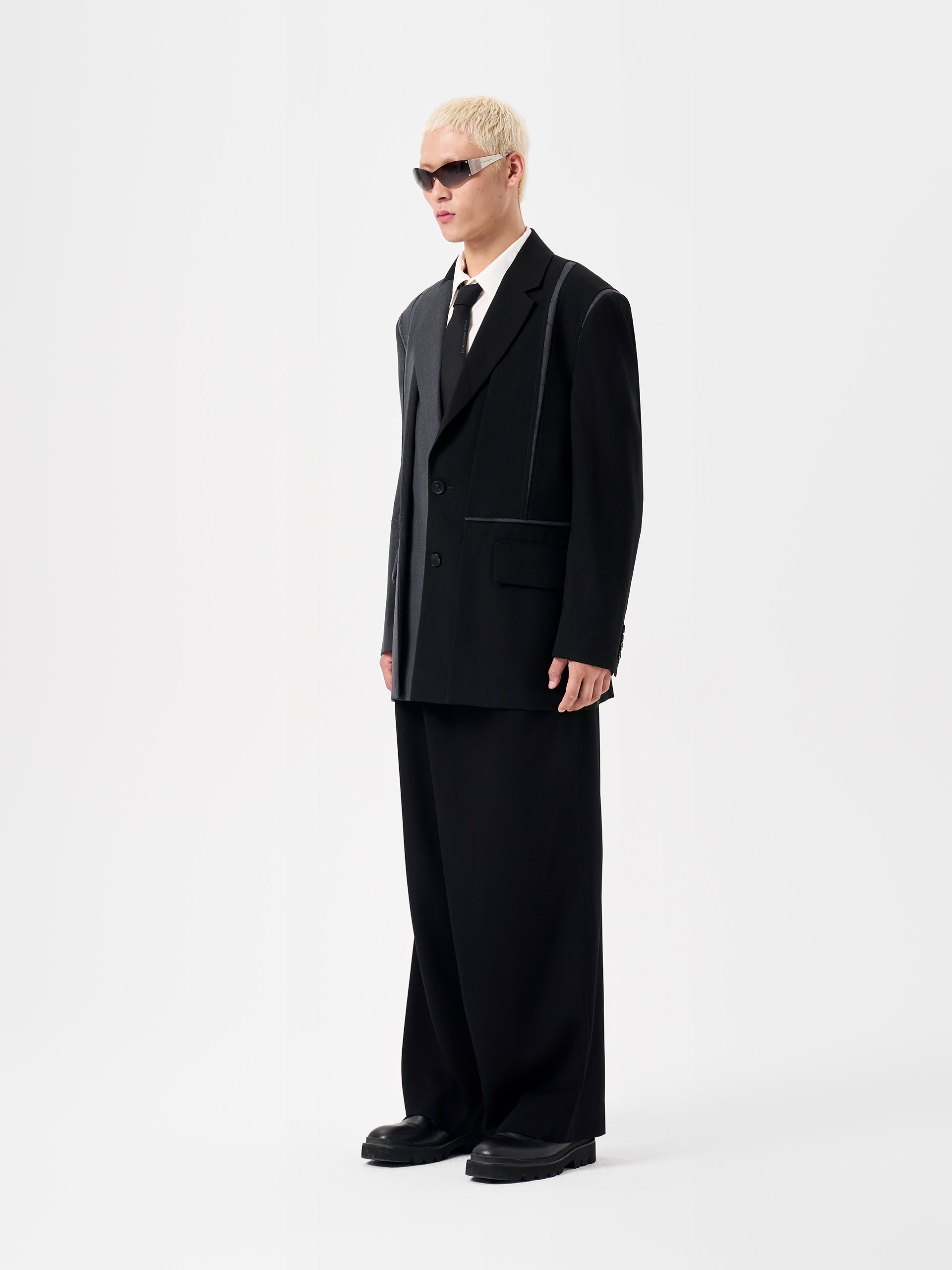 BLACK AND GREY DECONSTRUCTED WOOL BLAZER