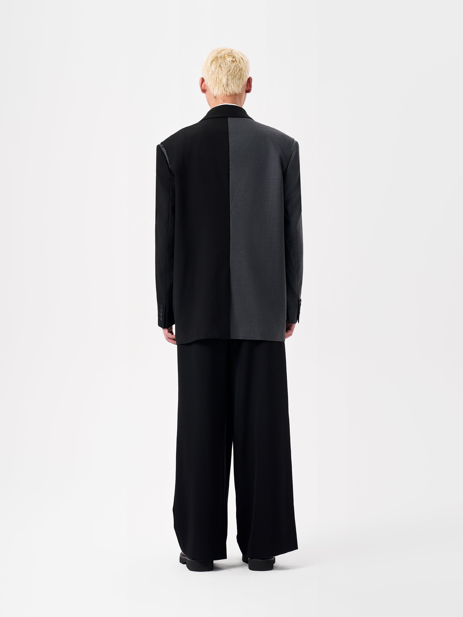 BLACK AND GREY DECONSTRUCTED WOOL BLAZER