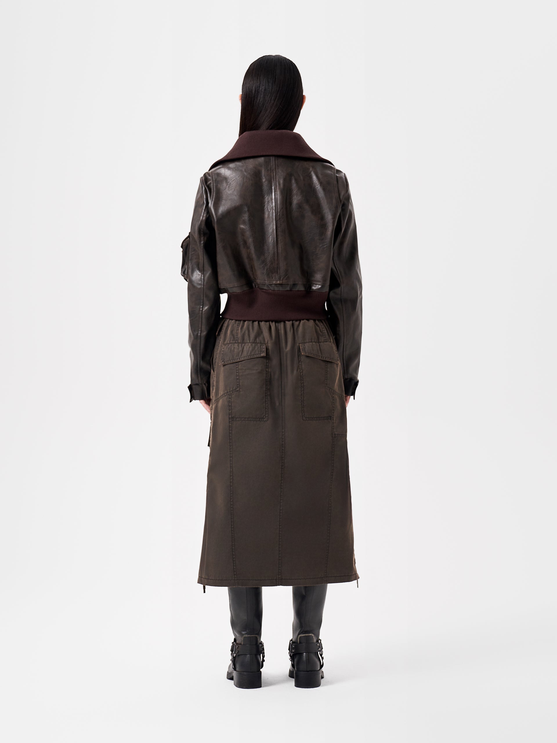 BROWN DECONSTRUCTED SHORT JACKET WITH TURN-DOWN COLLAR