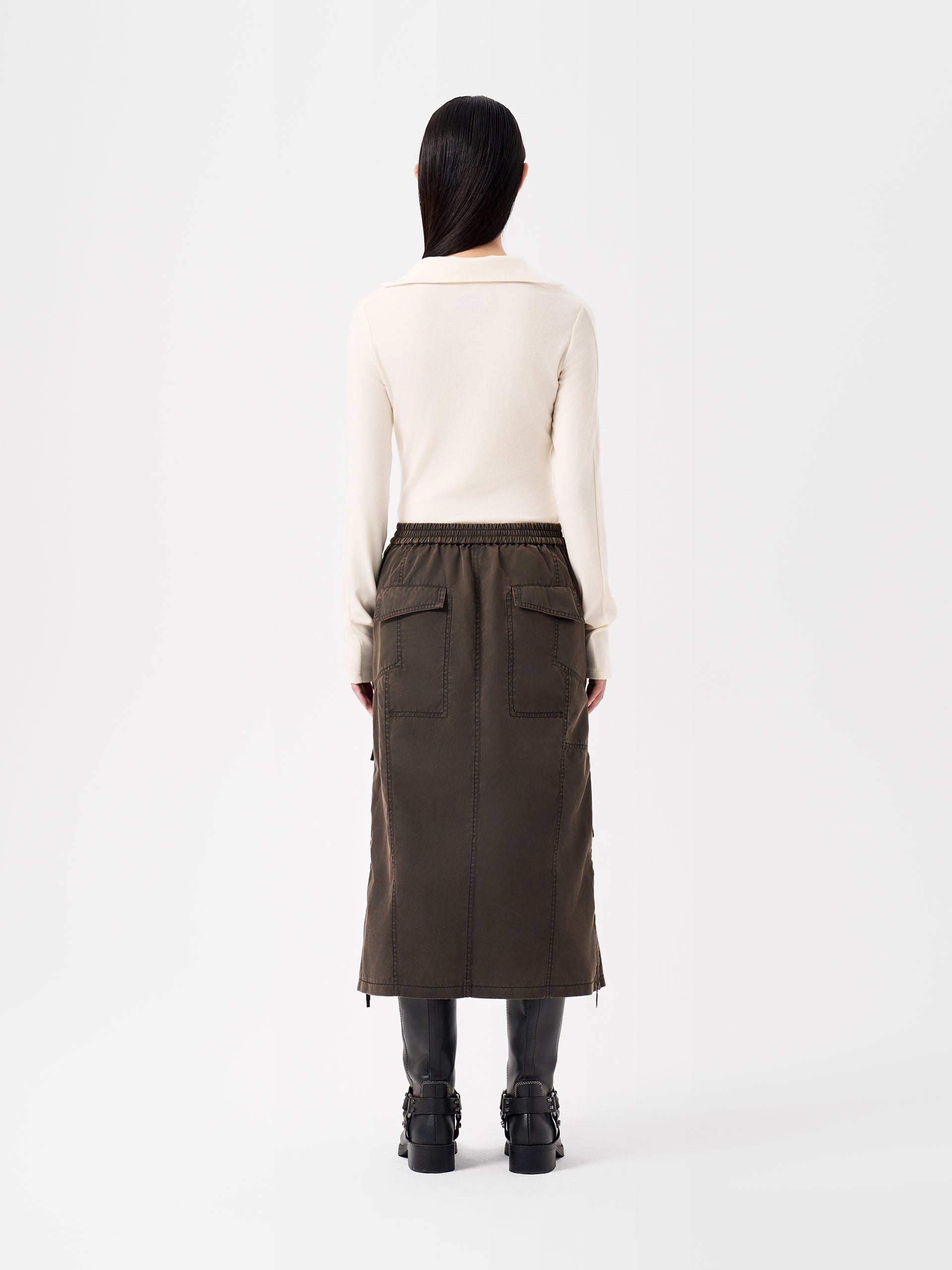 BROWN ZIP-UP UTILITY SKIRT
